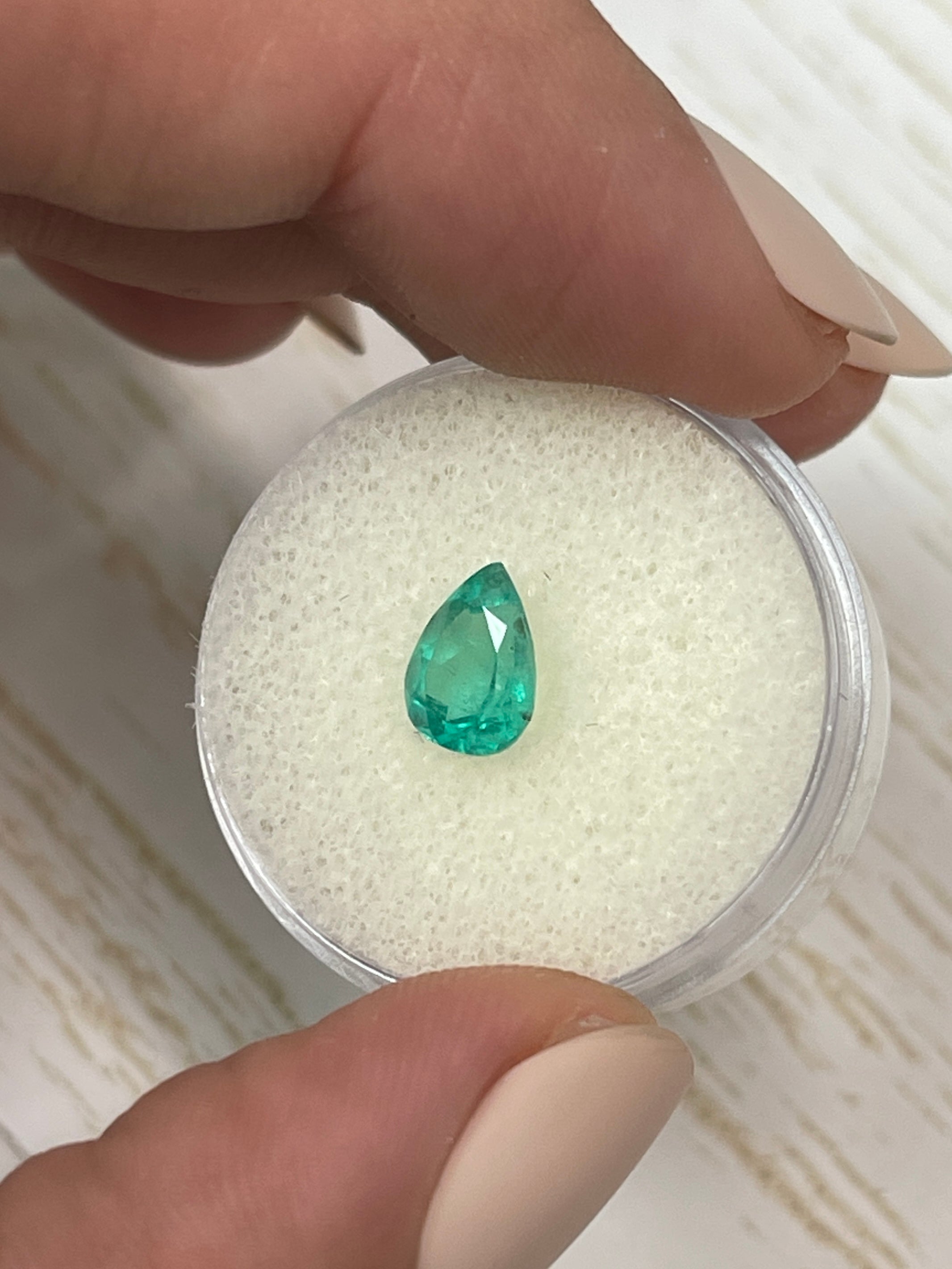 1.11 Carat Bluish Green Natural Loose Colombian Emerald Pear Cut Gemstone for Jewelry Making, Engagement Rings & Fine Collections