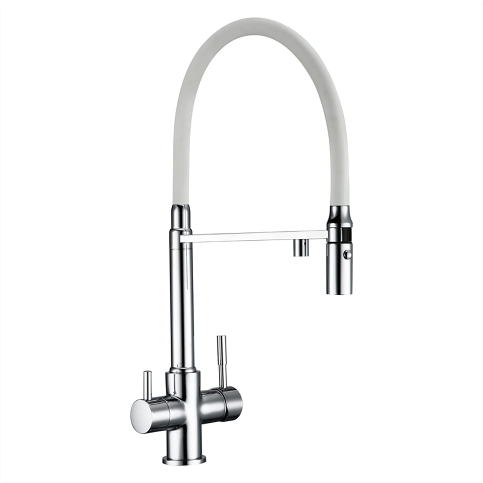 YLyyds 3-Way Clean Water Kitchen Faucet with Pull Down Sprayer - Swivel Osmosis Reverse Tri-Flow Sink Mixer Tap in White (Pipe Type) - Perfect for Modern Kitchens & Water Filtration Systems