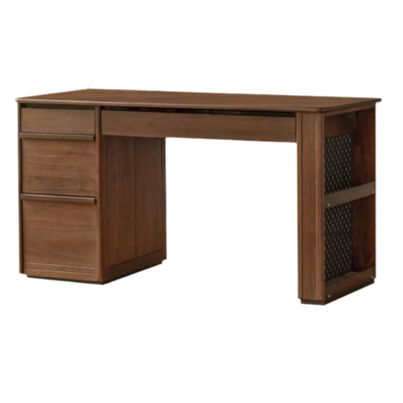Premium Black Walnut Solid Wood Computer Desk with Bookshelf - Home Office Workstation for Remote Work & Study