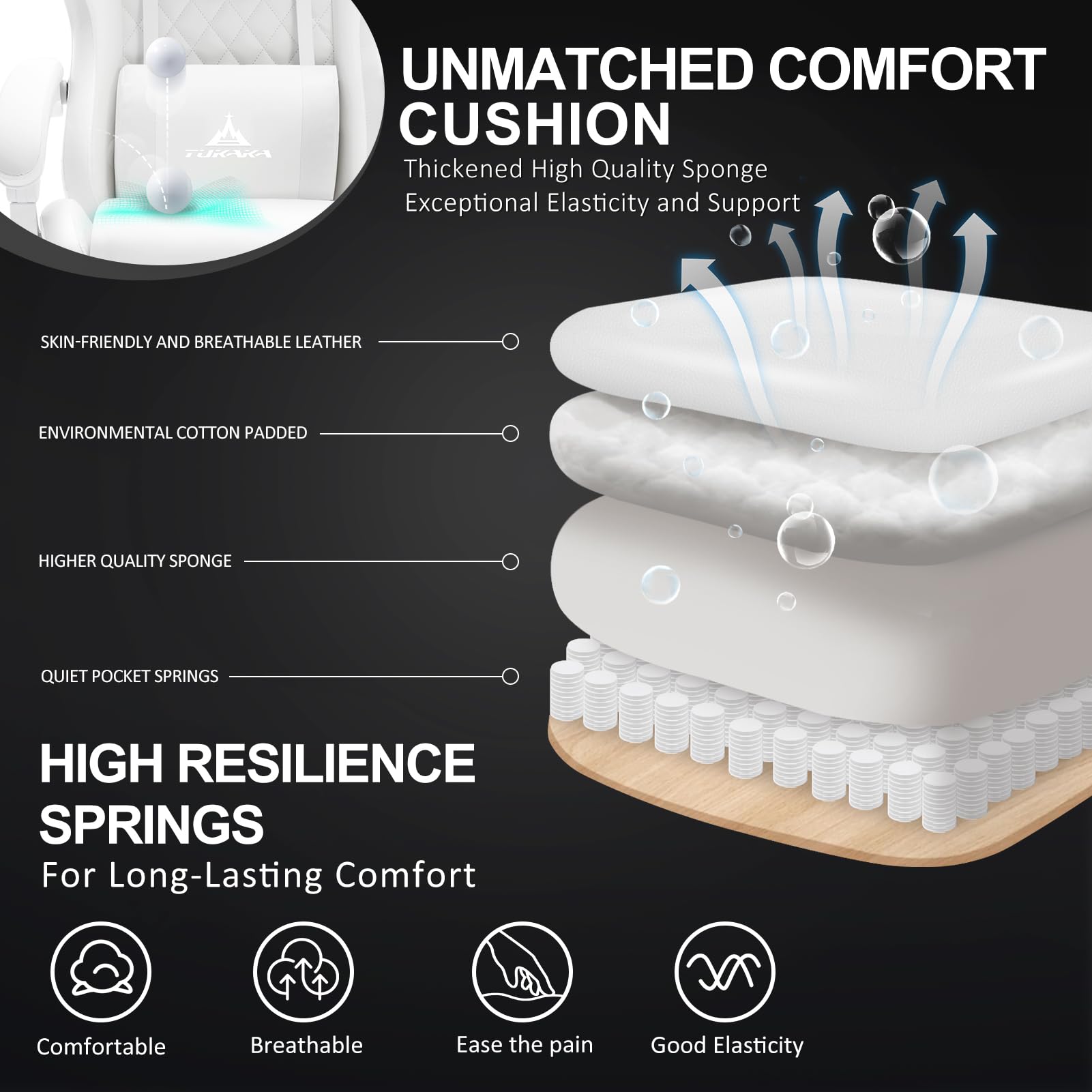 Ergonomic White Gaming Chair with Massage & Footrest - Reclining Leather Office Desk Chair with Pocket Spring Cushion, Adjustable Headrest & Lumbar Support - Perfect for PC Gamers, Home Office & Streaming Setup