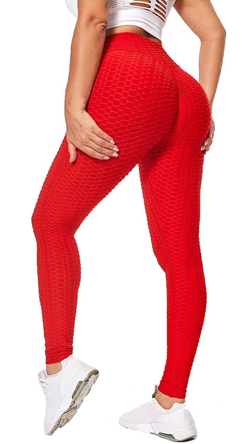 Women's High Waist Booty Lifting Yoga Pants - Tummy Control Ruched Workout Leggings for Running & Gym - Textured Compression Tights for Women
