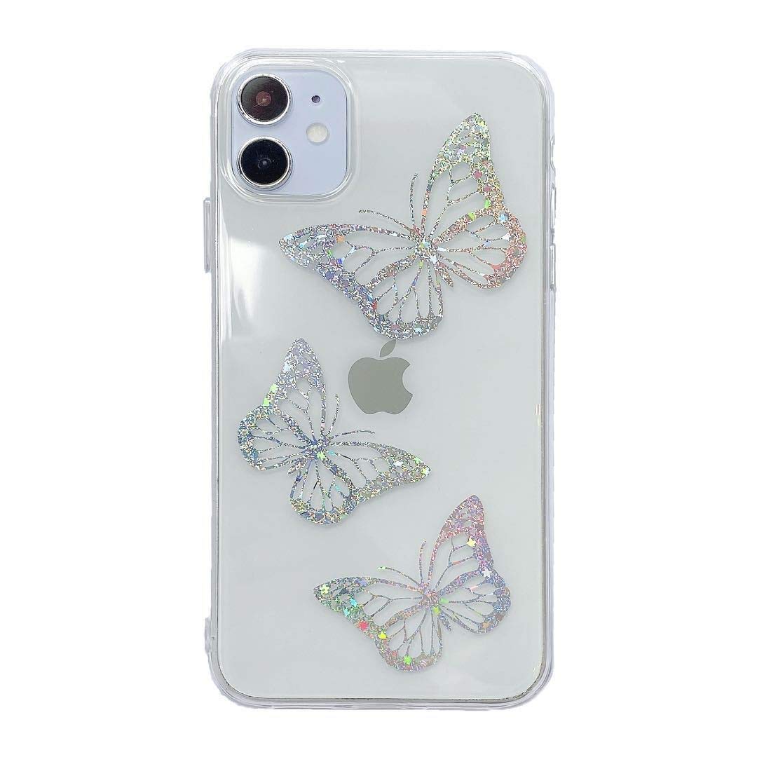 iPhone 12 Pro Max Case with Screen Protector - Clear Glitter TPU Electroplated Cover, Cute Butterfly Design for Women & Girls | Trendy Slim Protective Phone Case for Everyday Use & Gift Giving