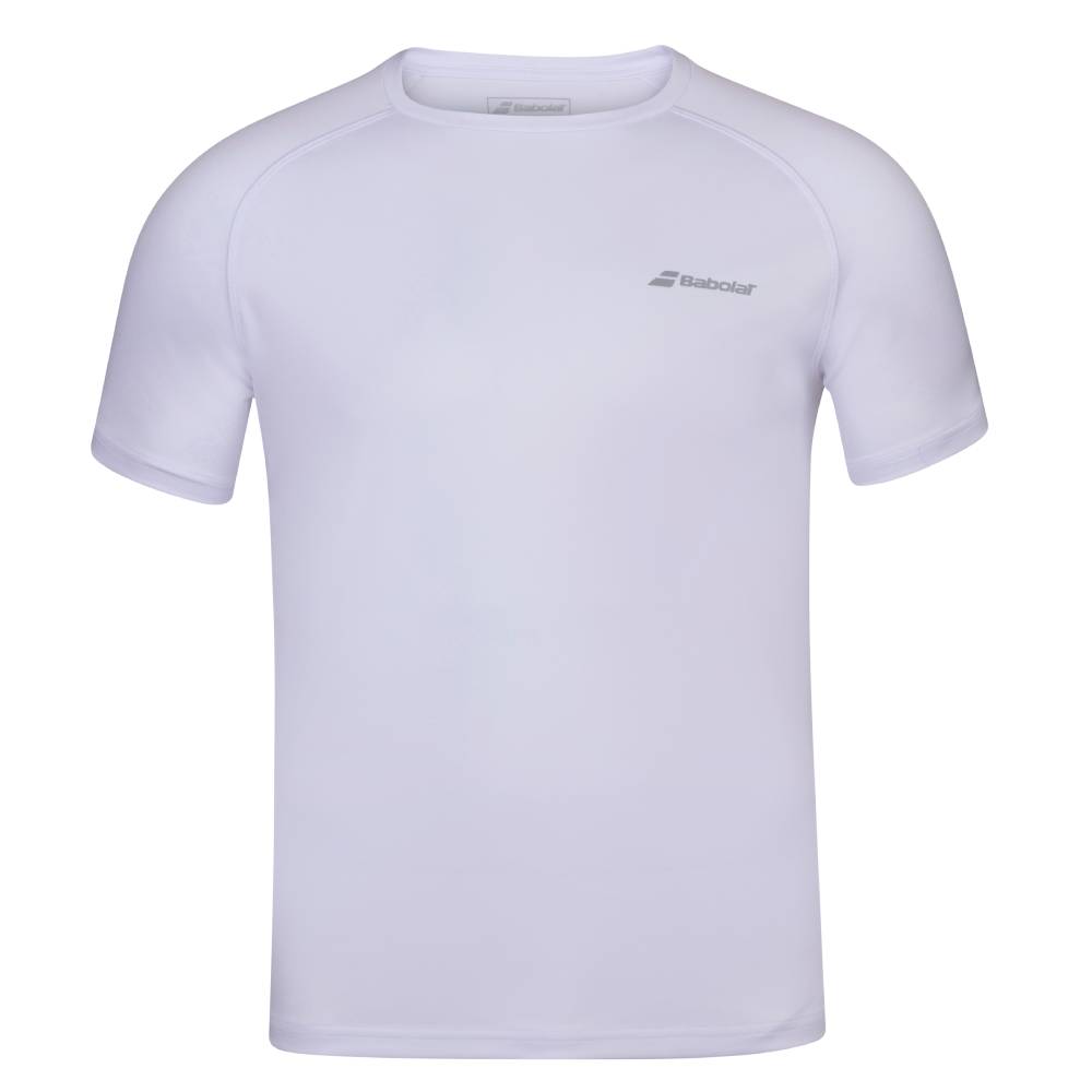 Babolat Men's Play Crew Neck Tennis Shirt - White | Moisture-Wicking & Breathable for Comfort on the Court