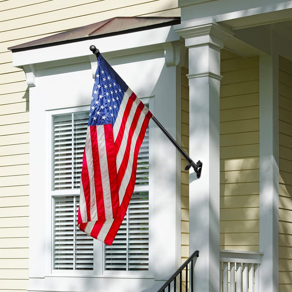 6ft Stainless Steel Wall Mounted Flag Pole Kit with Bracket & Rings - Outdoor House Flagpole for Yard, Garden, Residential & Commercial Use - Perfect for Patriotic Displays, Sports Events & Home Decor (Black)