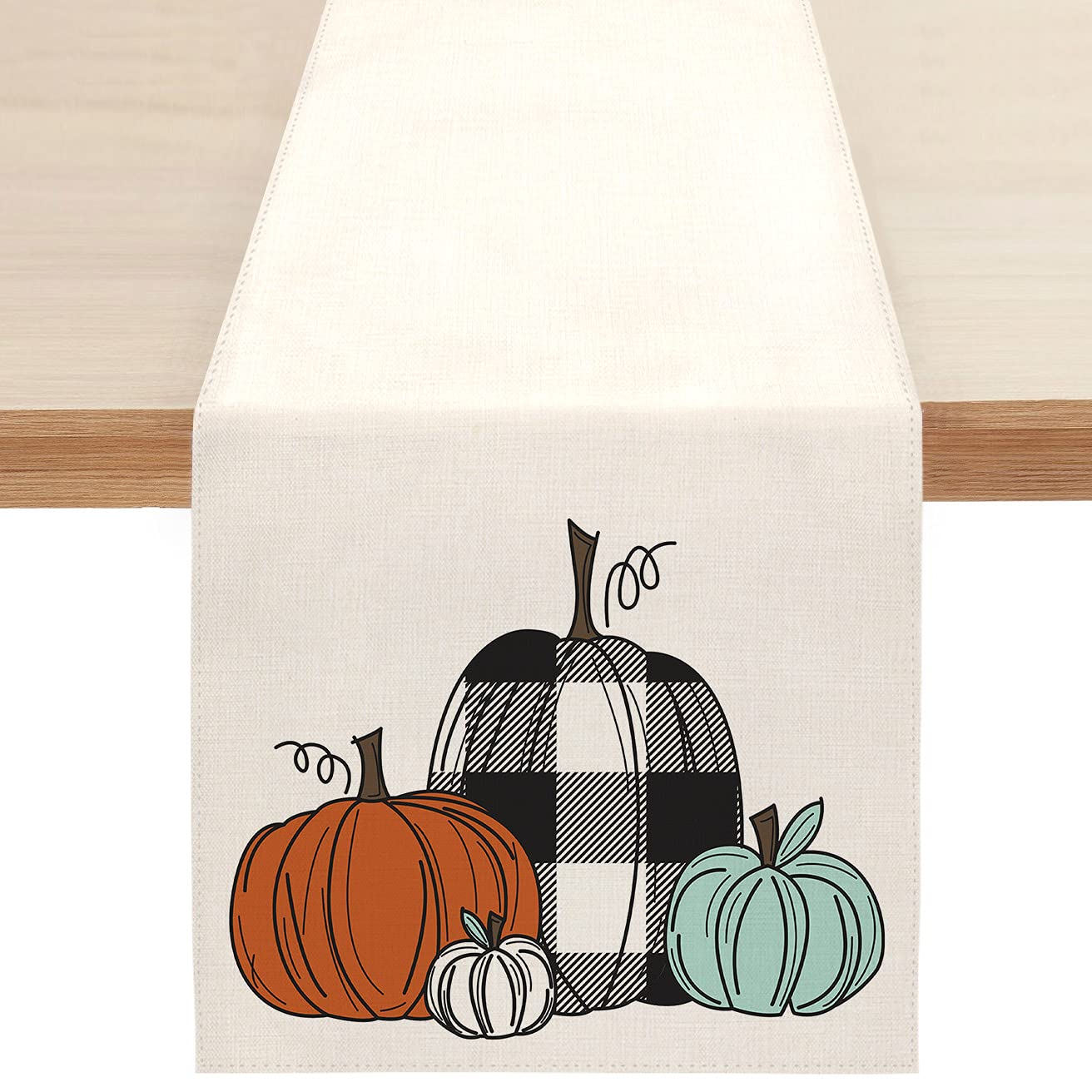 Buffalo Check Pumpkin Table Runner - 13x72 Inch Fall Farmhouse Decor for Kitchen, Dining Table, Coffee Table | Perfect for Autumn Parties, Thanksgiving, Indoor & Outdoor Home Decor (SK006)