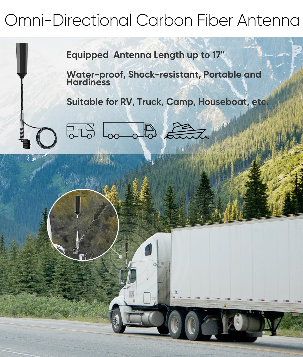 Truck & RV Cell Phone Signal Booster - 5G/4G LTE/3G Compatible with AT&T, Verizon, T-Mobile (Bands 4/66/12/13/17/5/2/25) | Enhanced Mobile Coverage for Road Trips & Remote Areas