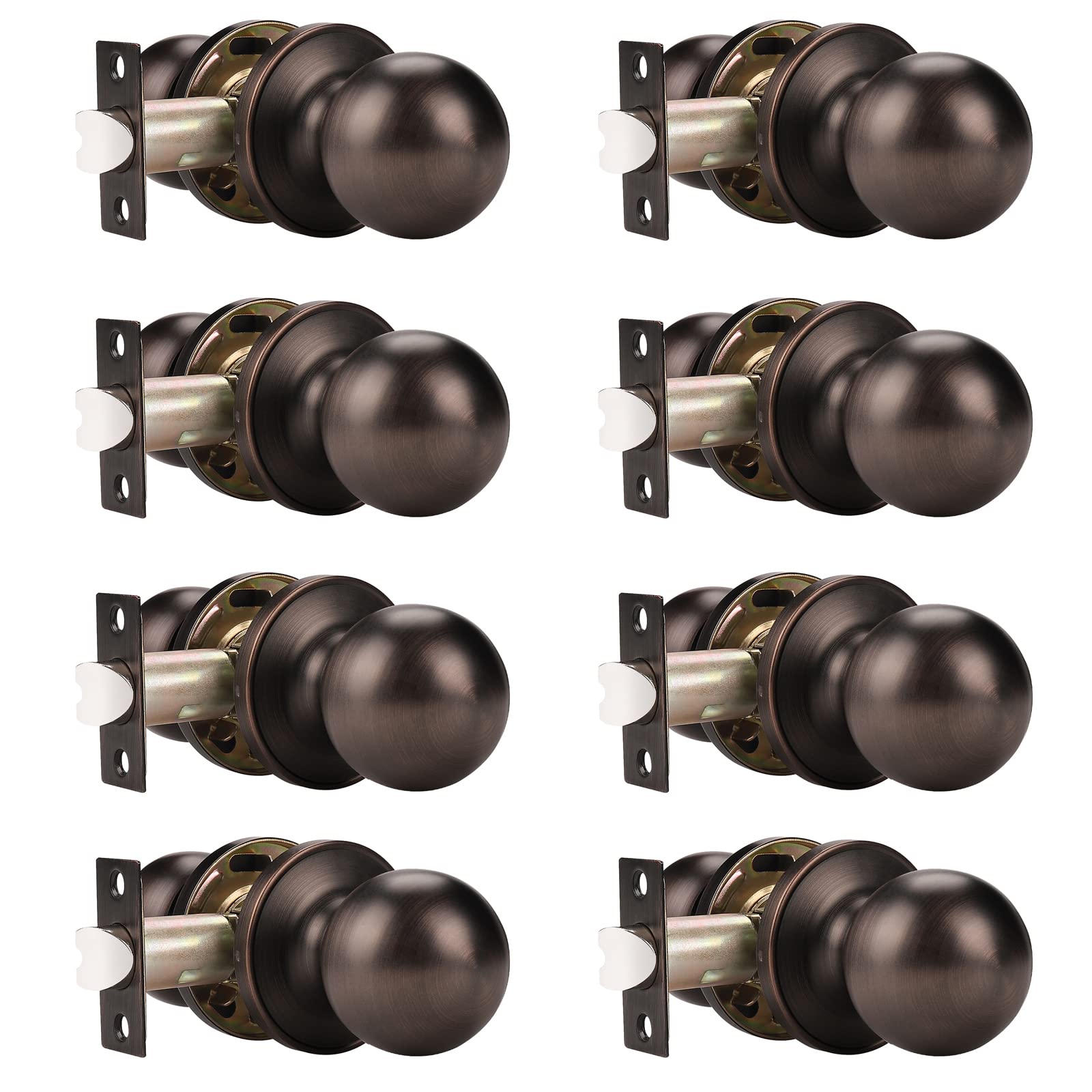 Probrico 8 Pack Keyless Interior Door Knobs - Oil Rubbed Bronze Passage Door Lockset for Hallway & Closet (Easy Installation, Smooth Operation for Home & Office Use)