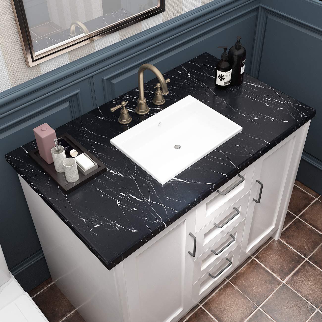 FunStick Thick Matte Black Marble Peel & Stick Wallpaper - 12