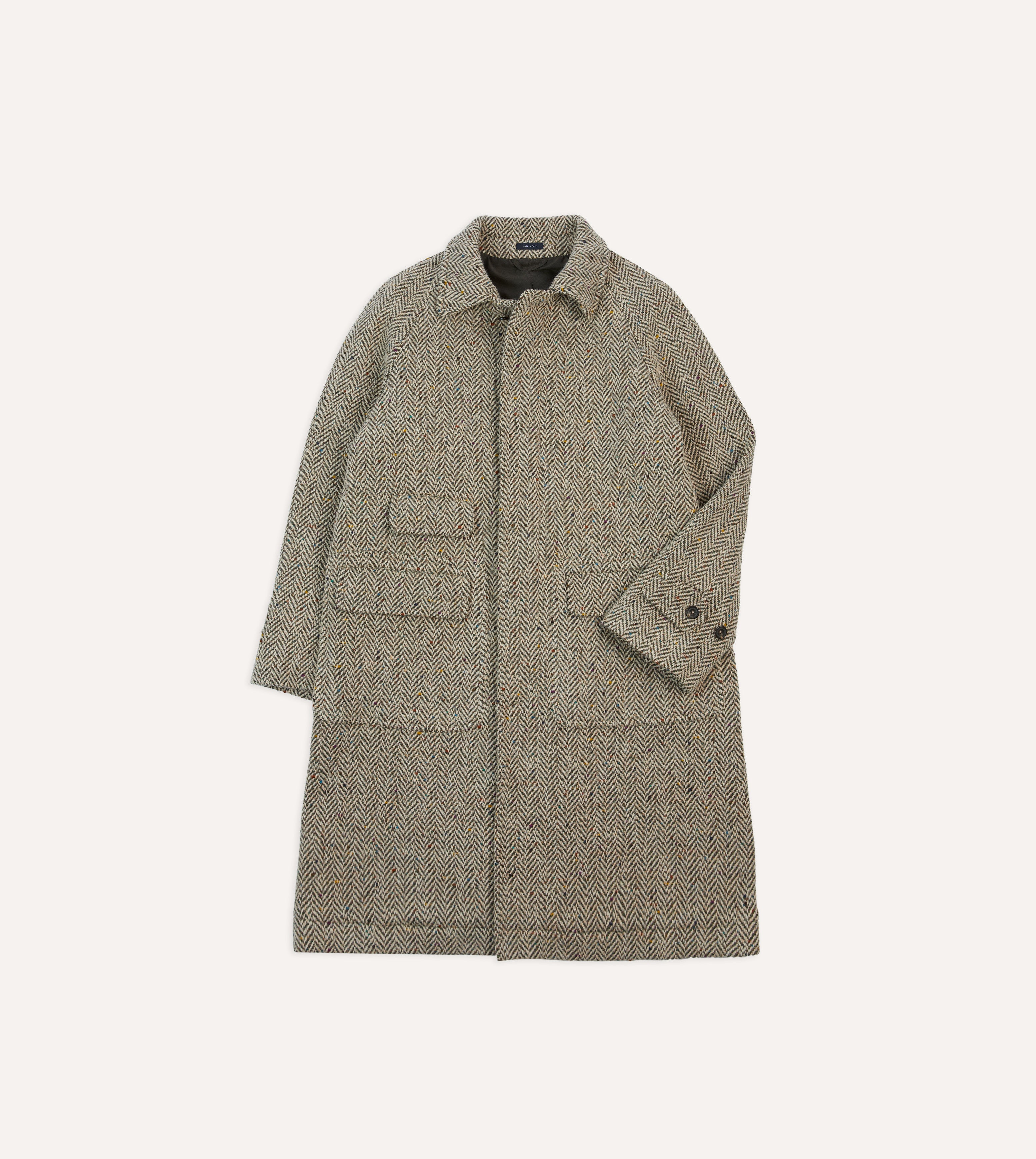 Taupe Herringbone Flecked Wool Raglan Coat for Women - Warm Winter Overcoat with Stylish Flecked Design, Perfect for Office, Dating and Outdoor Activities