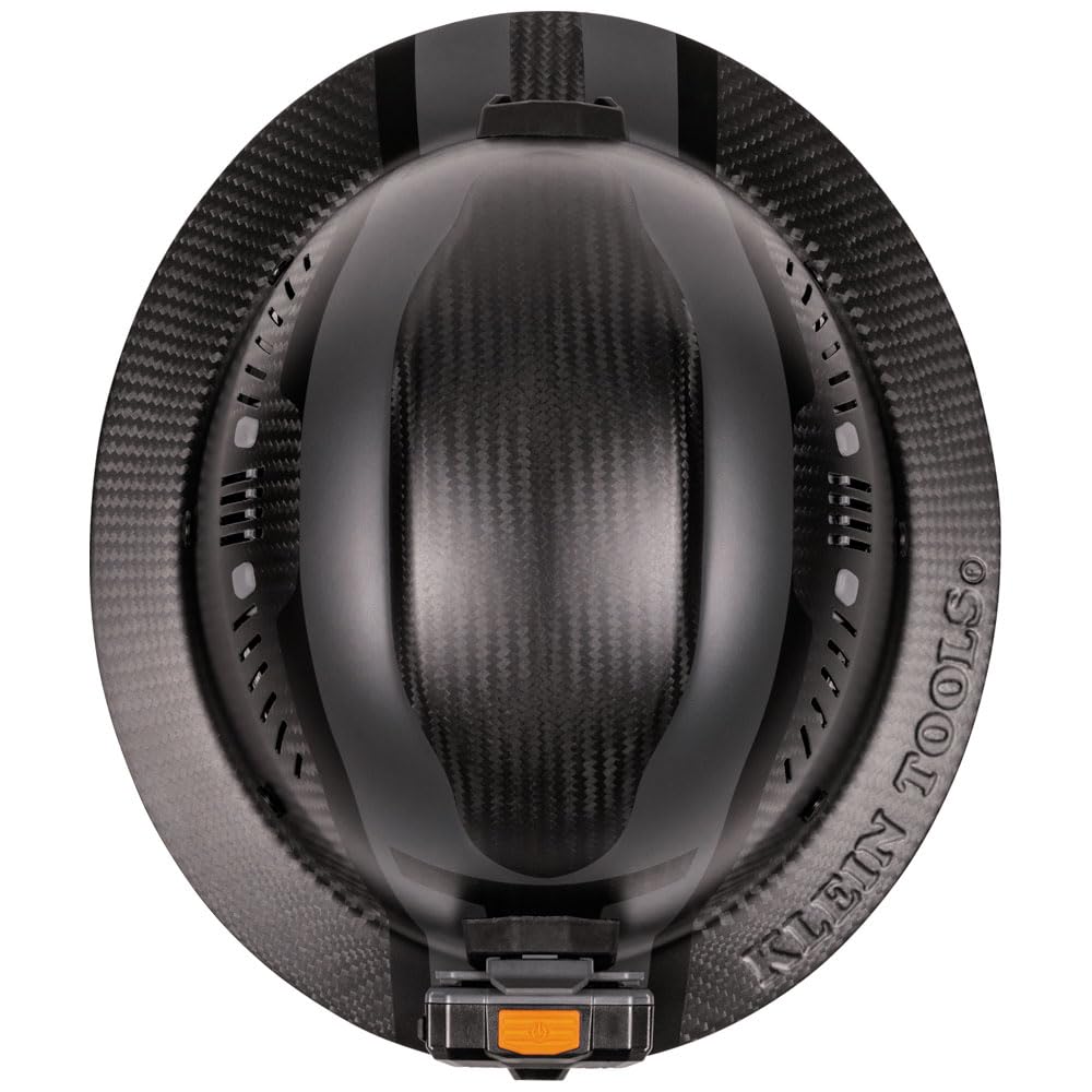 Klein Tools 60514 K12 Series Carbon Fiber Full Brim Hard Hat with Rechargeable Headlamp - Vented Class C Type 1 Spartan Helmet for Construction, Electrical Work & Industrial Safety