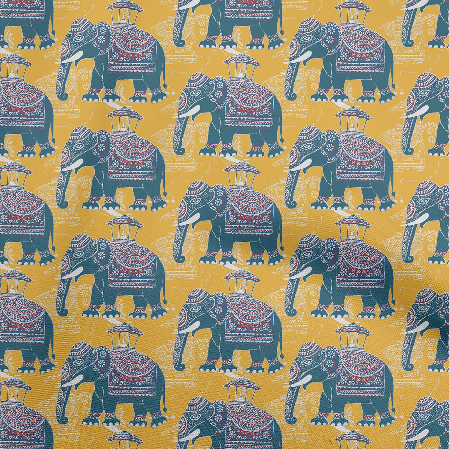 Premium Velvet Yellow Kalamkari Printed Fabric by the Yard - 58