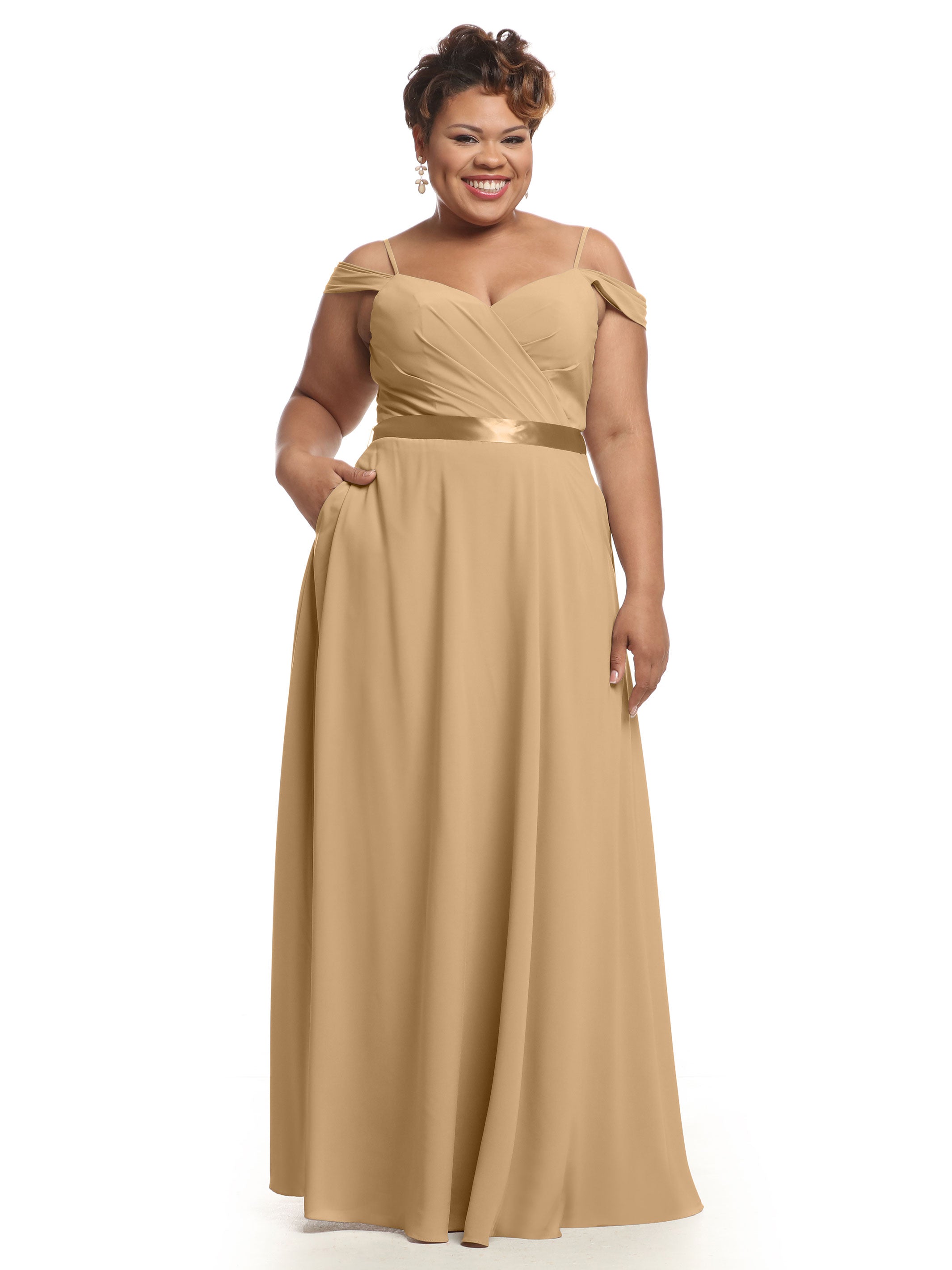 Elegant Off-The-Shoulder Stretch Chiffon A-Line Bridesmaid Dress with Sash - Perfect for Weddings, Formal Events & Special Occasions