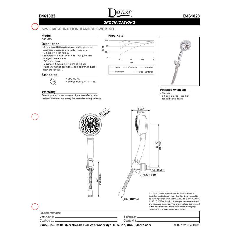 Danze Brushed Nickel 5-Function Handheld Shower Head with Spray Kit - High Pressure Shower Head for Bathroom, Spa-Like Experience, Easy Installation, Perfect for Relaxation & Water Conservation