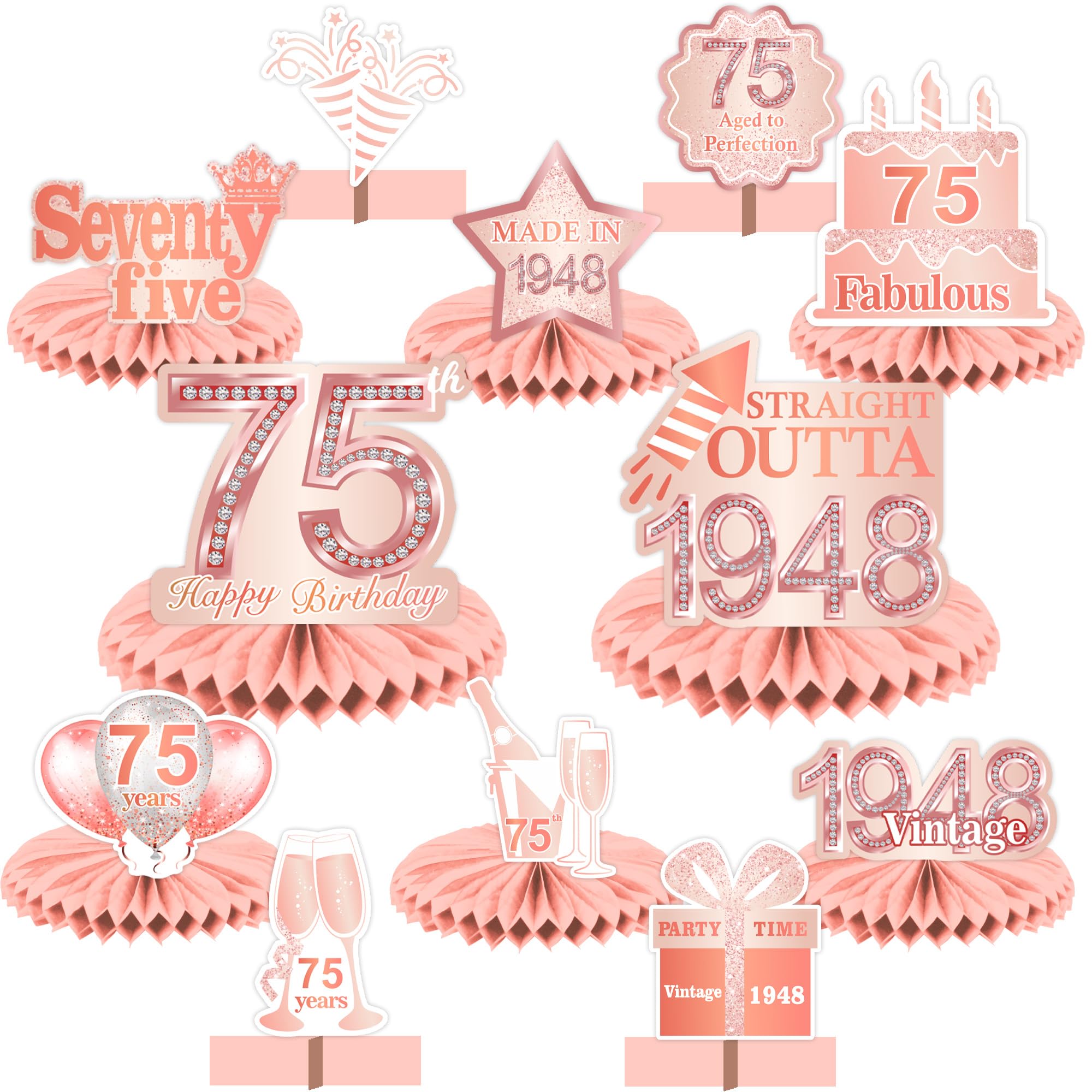 Rose Gold Honeycomb Balloon Centerpieces - 75th Birthday Party Decorations for Women, Girls, Sweet Princess Theme Table Toppers & Party Supplies | Perfect for Pink Birthday Celebrations, Anniversary Decor & Milestone Event Styling