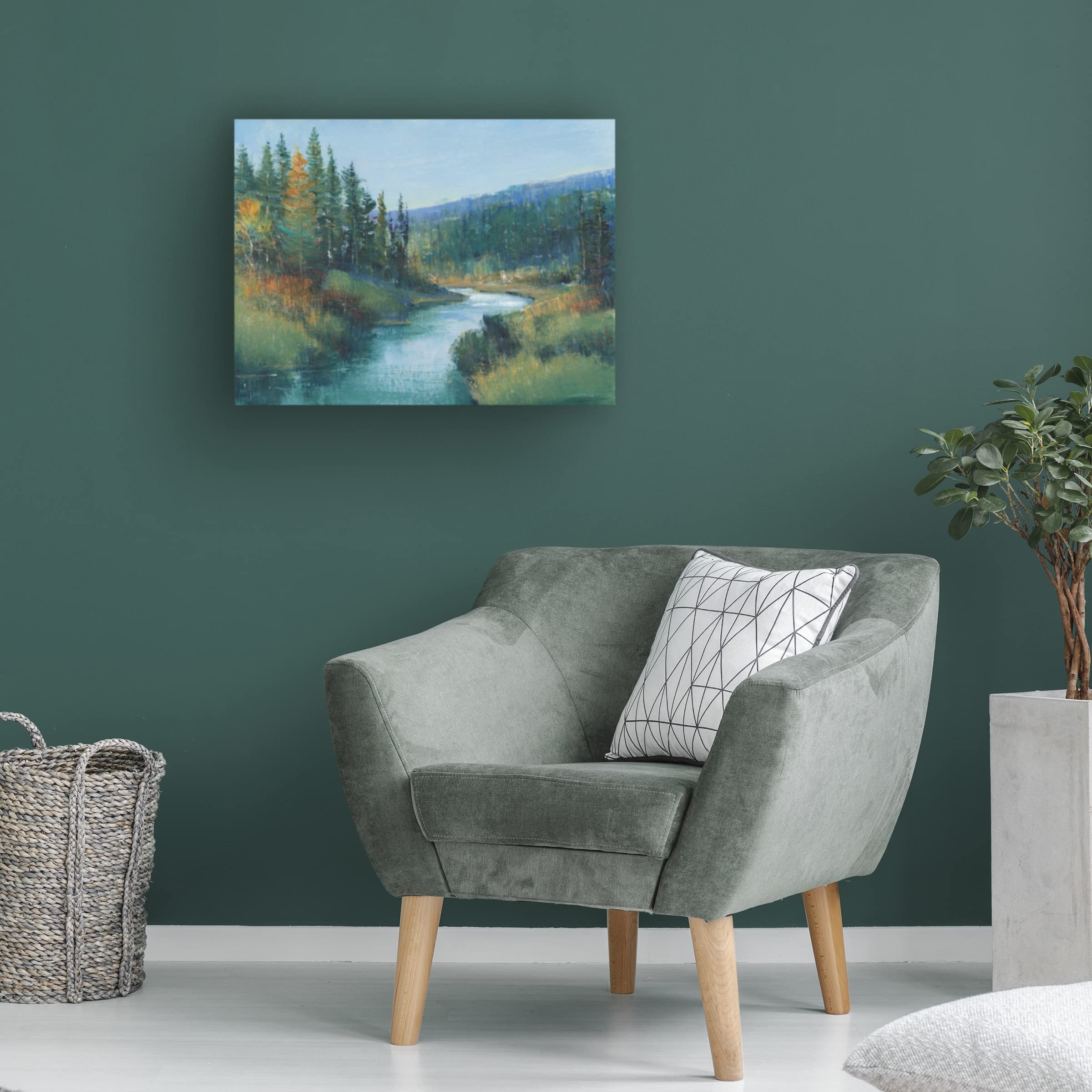 Trademark Fine Art 'Trout Stream I' Canvas Wall Art by Tim OToole - Hand-Painted Landscape Painting for Living Room, Bedroom & Office Decor