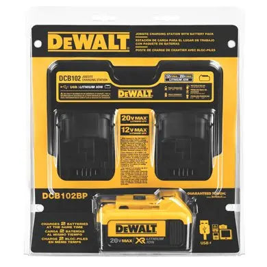 DEWALT DCB102BP 20V Max Charging Station with 4Ah Battery Pack - Fast Charger for Power Tools on Construction Sites & DIY Projects