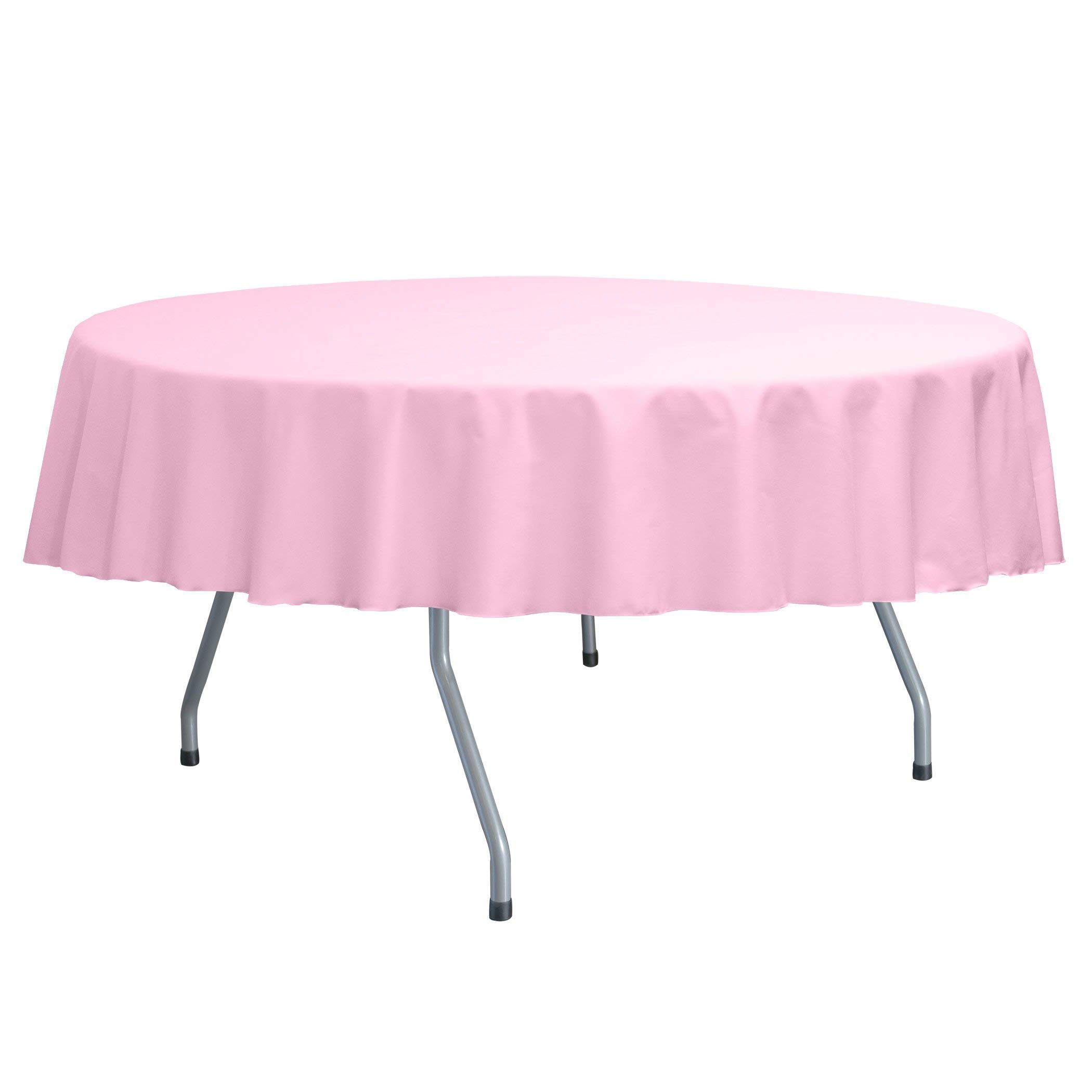 Premium 60-Inch Round Poly-Cotton Twill Tablecloth - Wrinkle & Stain Resistant, Light Pink, Fits Tables Up to 60