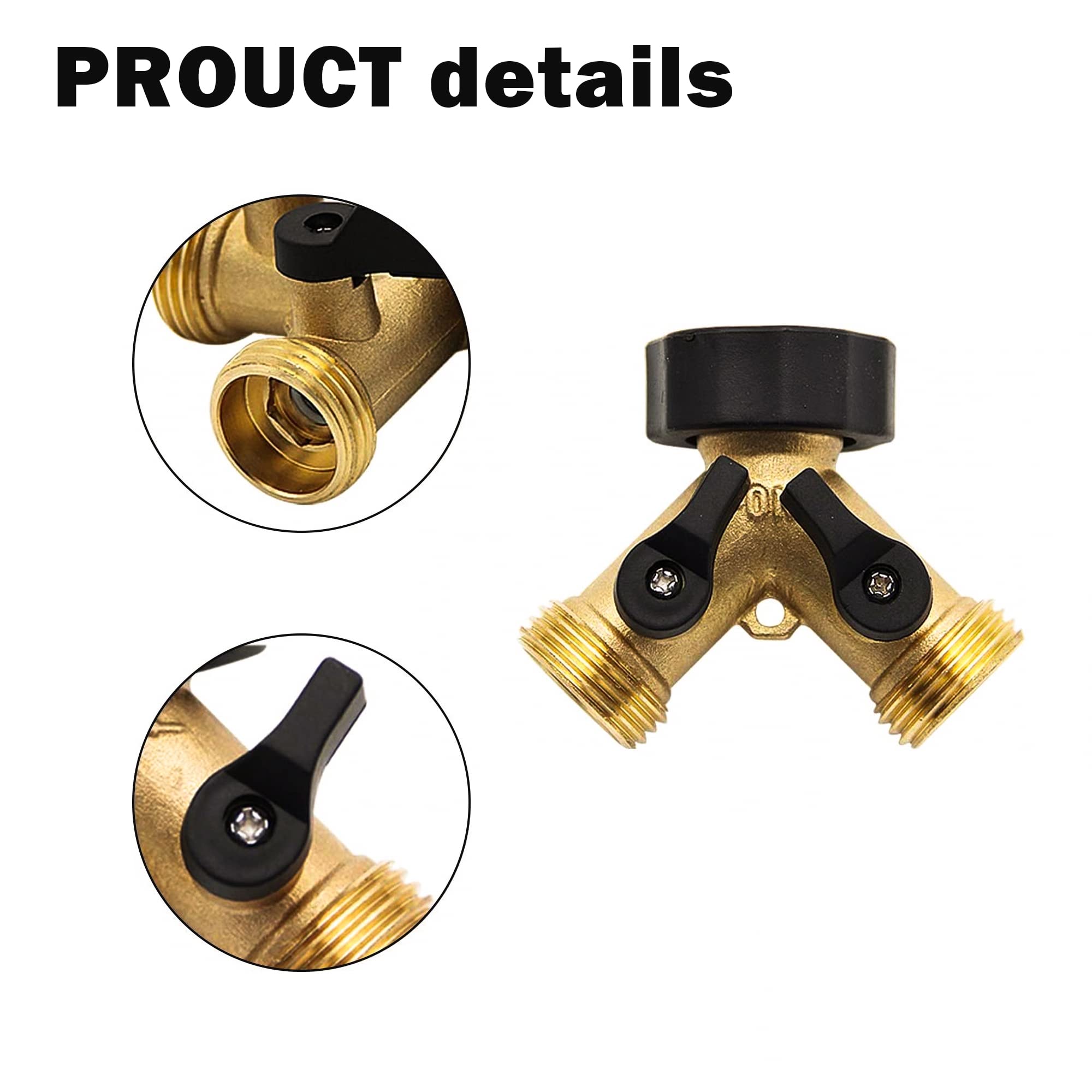 Heavy Duty 2-Way Brass Garden Hose Splitter with 2 Valves & Extra Rubber Washers - Perfect for Lawn Irrigation, Car Washing & Outdoor Watering