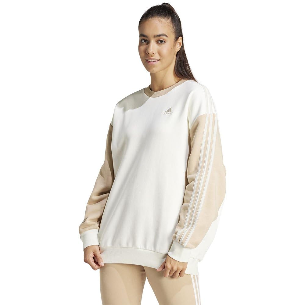 Adidas Women's Essentials 3-Stripes Oversized Fleece Sweatshirt | Cozy Pullover Hoodie for Casual Wear, Lounge & Street Style | Perfect for Winter, Gym & Everyday Outfits