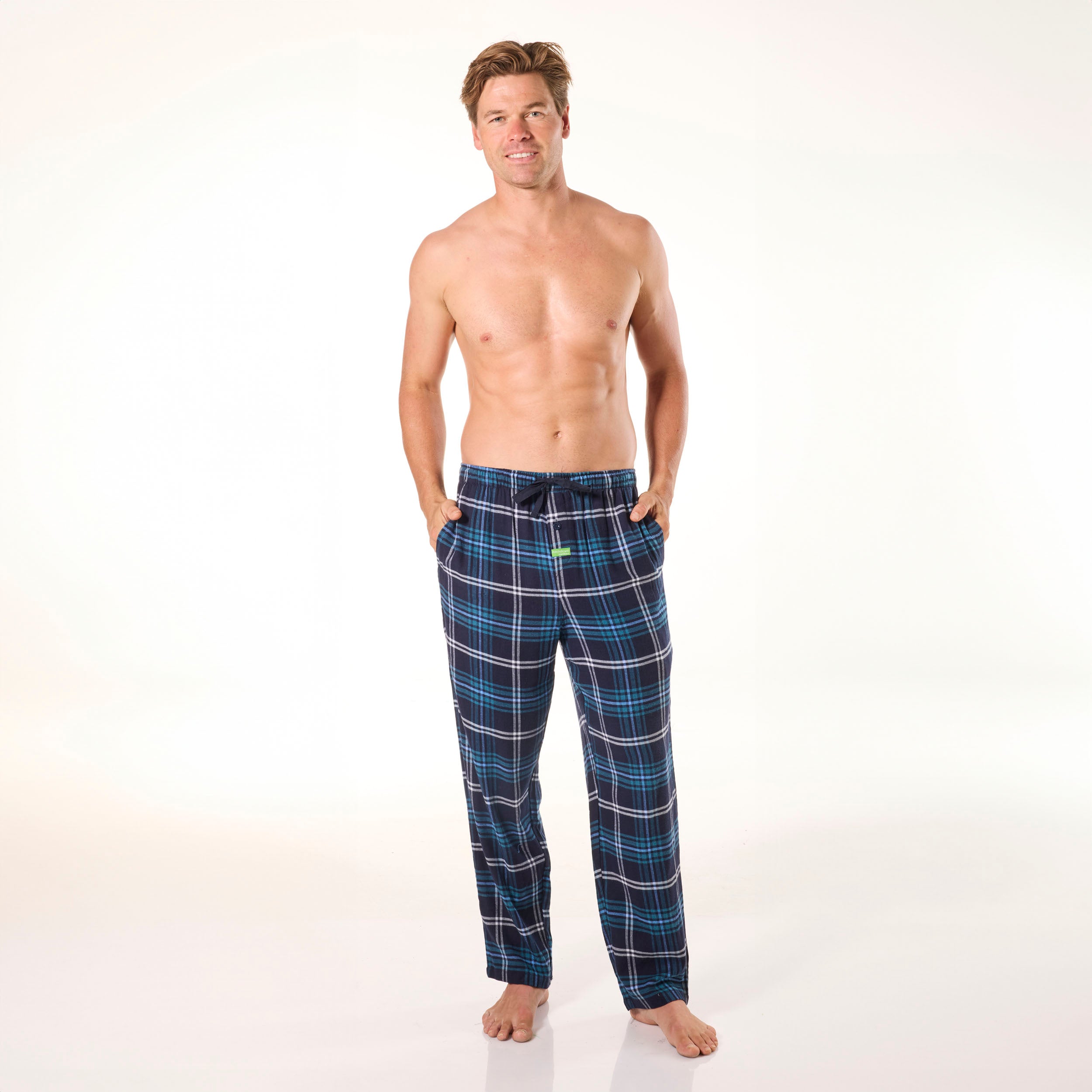 Men's Soft Bamboo Flannel Sleep Pants - Plaid Forest Print Lounge Pajama Bottoms for Comfortable Nightwear & Relaxing at Home (Navy)
