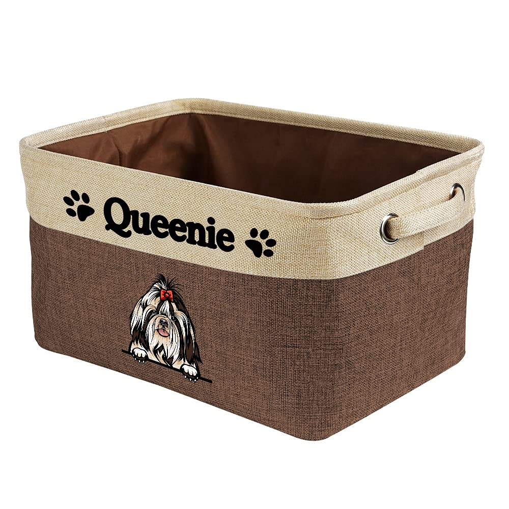 Personalized Foldable Storage Basket with Cute Shih Tzu Design - Collapsible Fabric Pet Toy Organizer Bin with Handles for Home, Closet & Shelf Organization - Durable Brown & White Storage Cube - Perfect for Pet Toy Storage, Kids' Room & Bedroom Organization