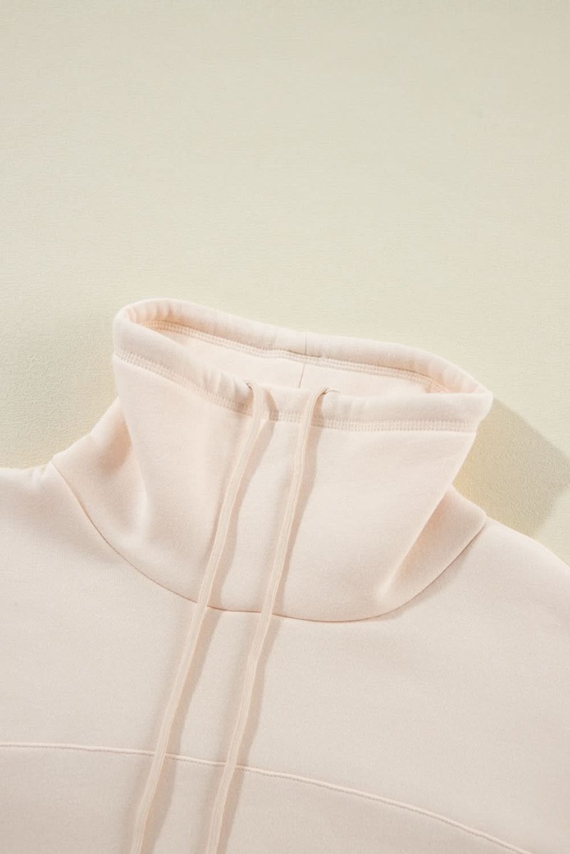 Women's Apricot Drawstring Turtleneck Dolman Sleeve Sweatshirt - Cozy Pullover Top for Casual Wear, Lounge & Fall Outfits