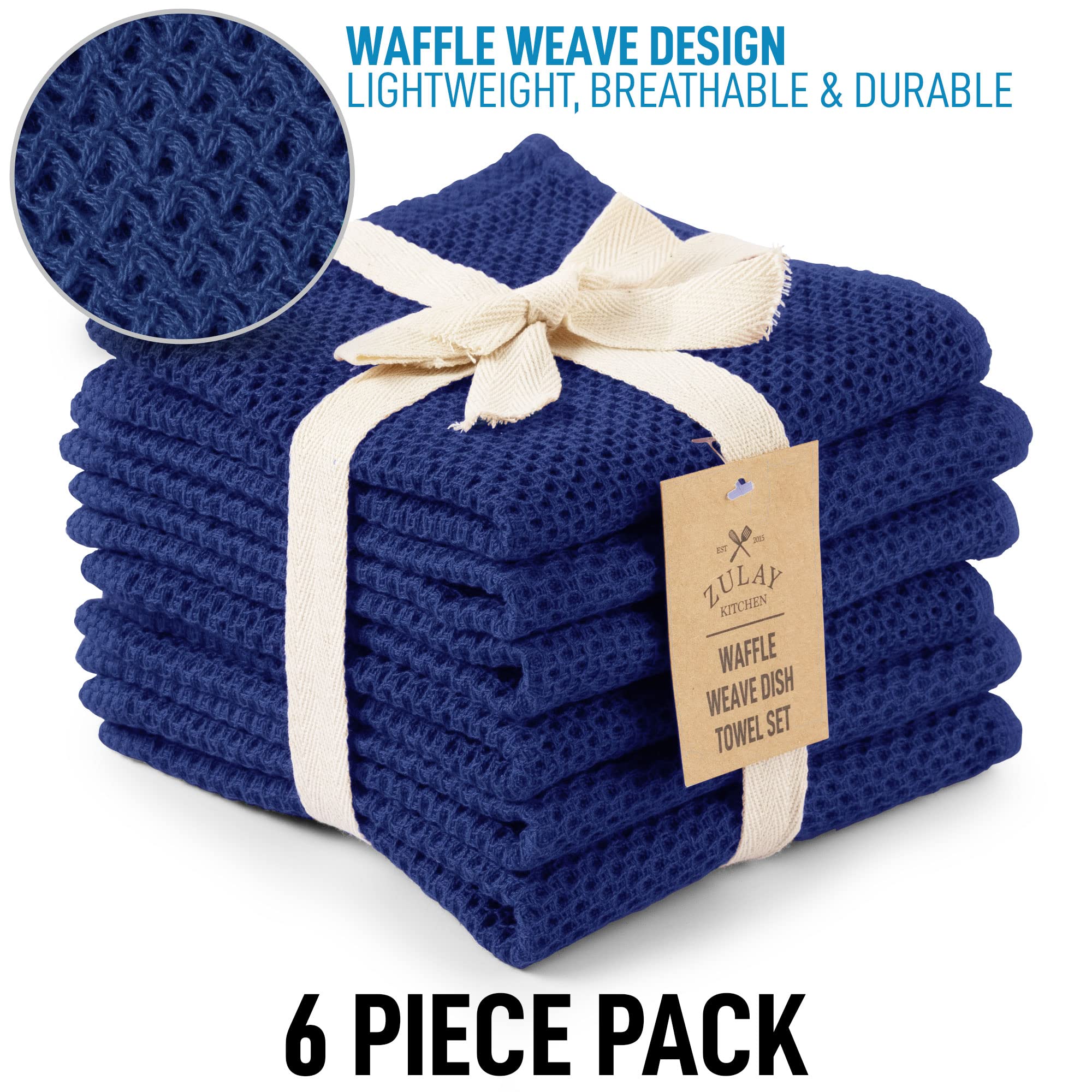 Zulay Premium 6-Pack 100% Cotton Waffle Weave Kitchen Towels - 12x12