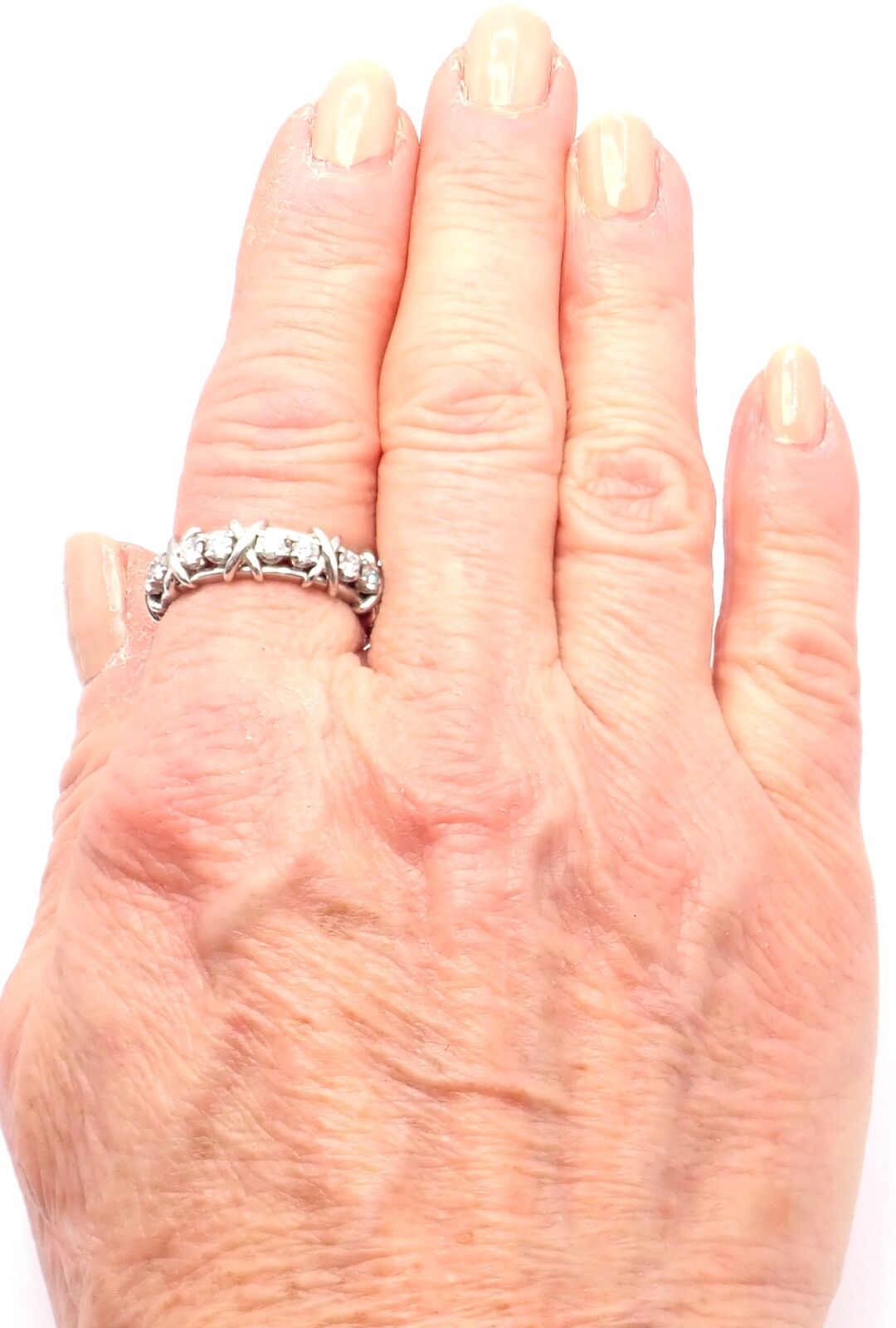 Tiffany & Co Jean Schlumberger Platinum 16 Stone Diamond Band Ring Size 8.25 - Elegant Wedding, Anniversary & Engagement Jewelry Gift for Her