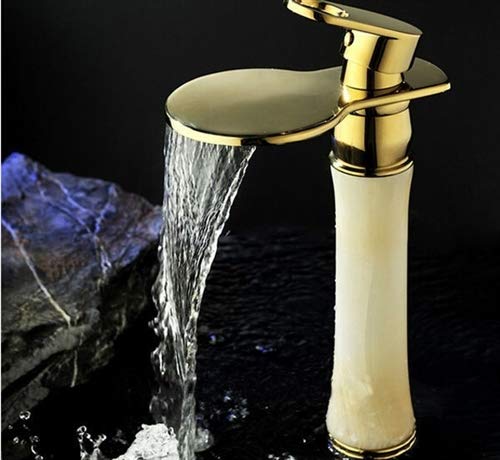 Premium Tulib Gold Polished Waterfall Bathroom Sink Faucet - Modern Single Hole Bathroom Faucet with High Arc Spout for Vanity, Powder Room & Luxury Home Decor
