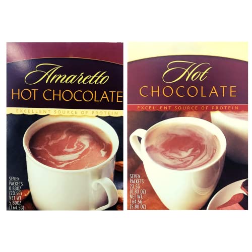 HealthyWise High Protein Hot Cocoa Mix - Amaretto & Classic Flavors (2 Pack) | Low Carb, Low Calorie Instant Hot Chocolate with 15g Protein | 7 Servings Per Pack | Perfect for Keto Diet, Post-Workout Recovery & Cozy Winter Nights