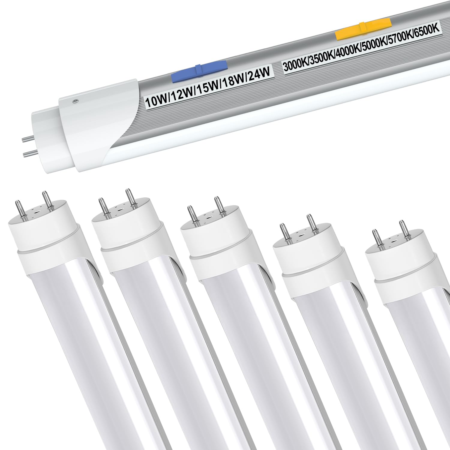 T8 T12 LED Tube Light Bulbs 4 Foot - 10W to 24W, 3000K to 6500K Color Temperature, Plug & Play or Ballast Bypass, Type A+B, ETL DLC Certified (6 Pack) - Perfect for Office, Warehouse, and Garage Lighting