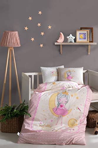 100% Cotton Baby Bedding Set - Moon & Princess Themed Nursery Crib Set for Girls, 5-Piece Duvet Cover with Comforter | Soft & Breathable Toddler Bedding for Sweet Dreams & Nursery Decor
