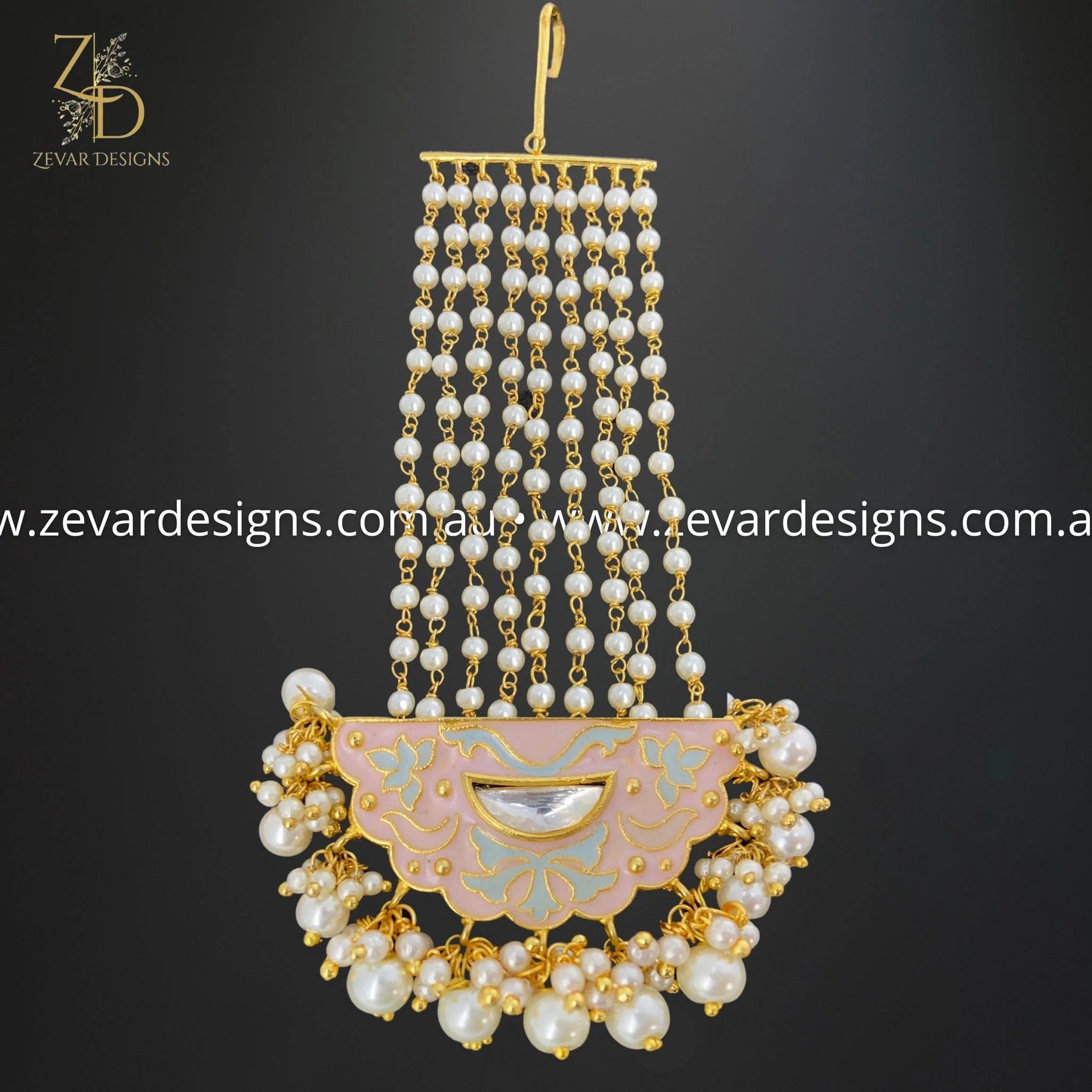 Exquisite Kundan Meenakari Pasa Jhoomar Hair Accessory - Pink & Peach Bridal Jewelry for Weddings, Parties & Special Occasions