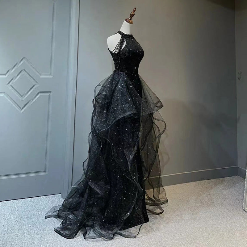 Elegant Black Sparkly Long Prom Dress - A-Line Tulle Evening Gown for Formal Parties, Homecoming & Special Occasions | Perfect for Prom Night, Wedding Guest & Black Tie Events