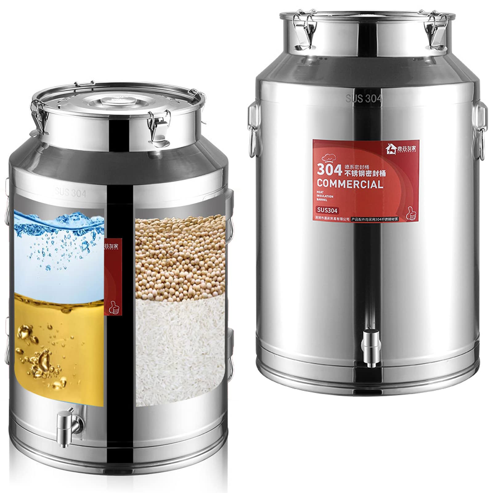 Premium 304 Stainless Steel Heavy Duty Milk Can - 58L/15.3 Gallon Sealed Lid Storage Container with Spigot - Ideal for Milk, Wine, Oil, Tea & Dairy - Perfect for Farm, Brewery & Commercial Kitchen Use