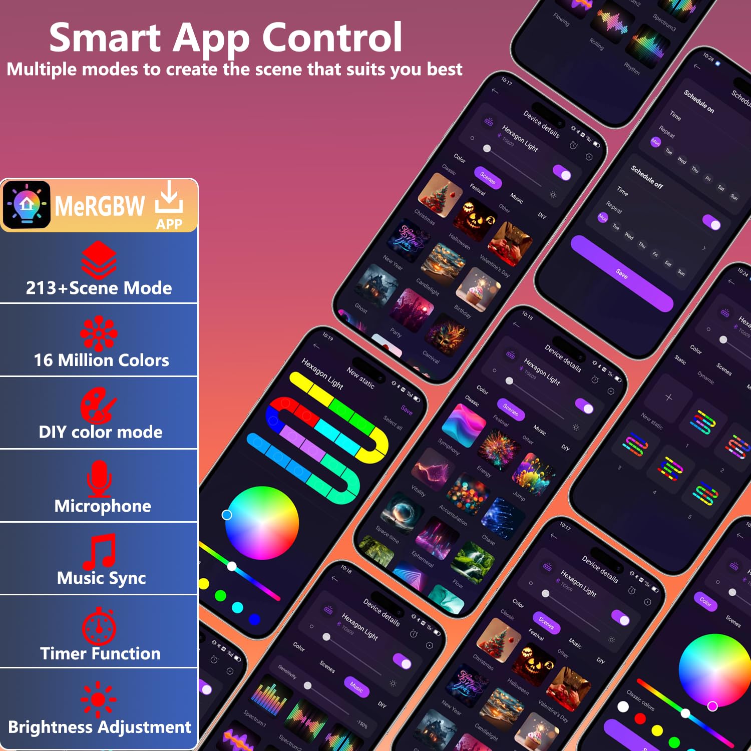 Hexagon Light Panels - RGB LED Wall Lights with App & Remote Control, DIY Hexagon Lighting for Home Decor, Music Sync Smart LED Panels - Perfect for Bedroom, Gaming Room & Party Atmosphere