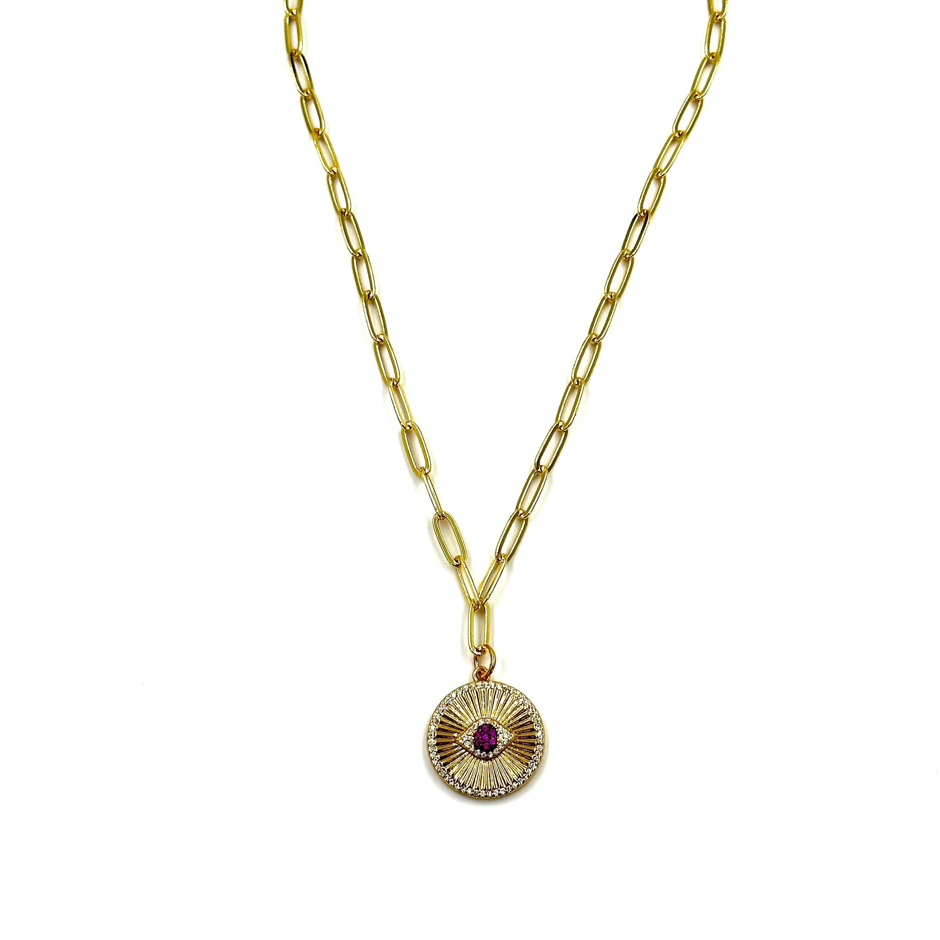 Ashley Gold Stainless Steel Gold Plated CZ Disc Pendant Necklace for Women - Elegant Cubic Zirconia Jewelry for Party, Wedding & Everyday Wear