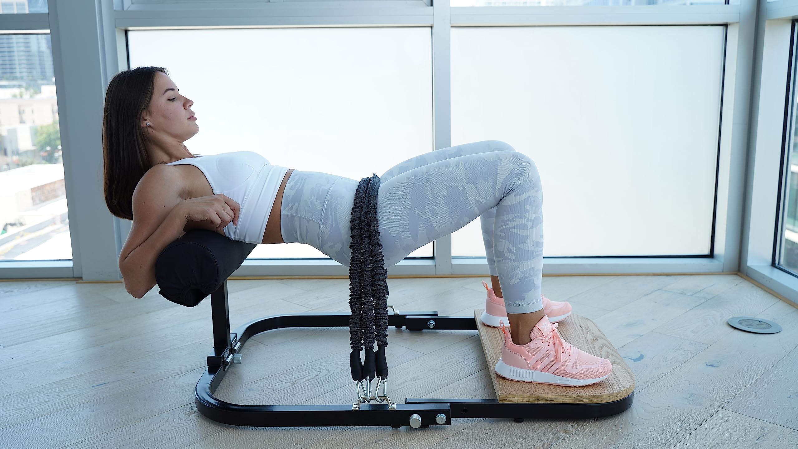 BootySprout Hip Thrust Machine for Glute Workouts - Adjustable Home Gym Equipment with 45, 90 & 135 Lbs Resistance Bands - Perfect for Strength Training, Booty Building & Home Fitness Routines