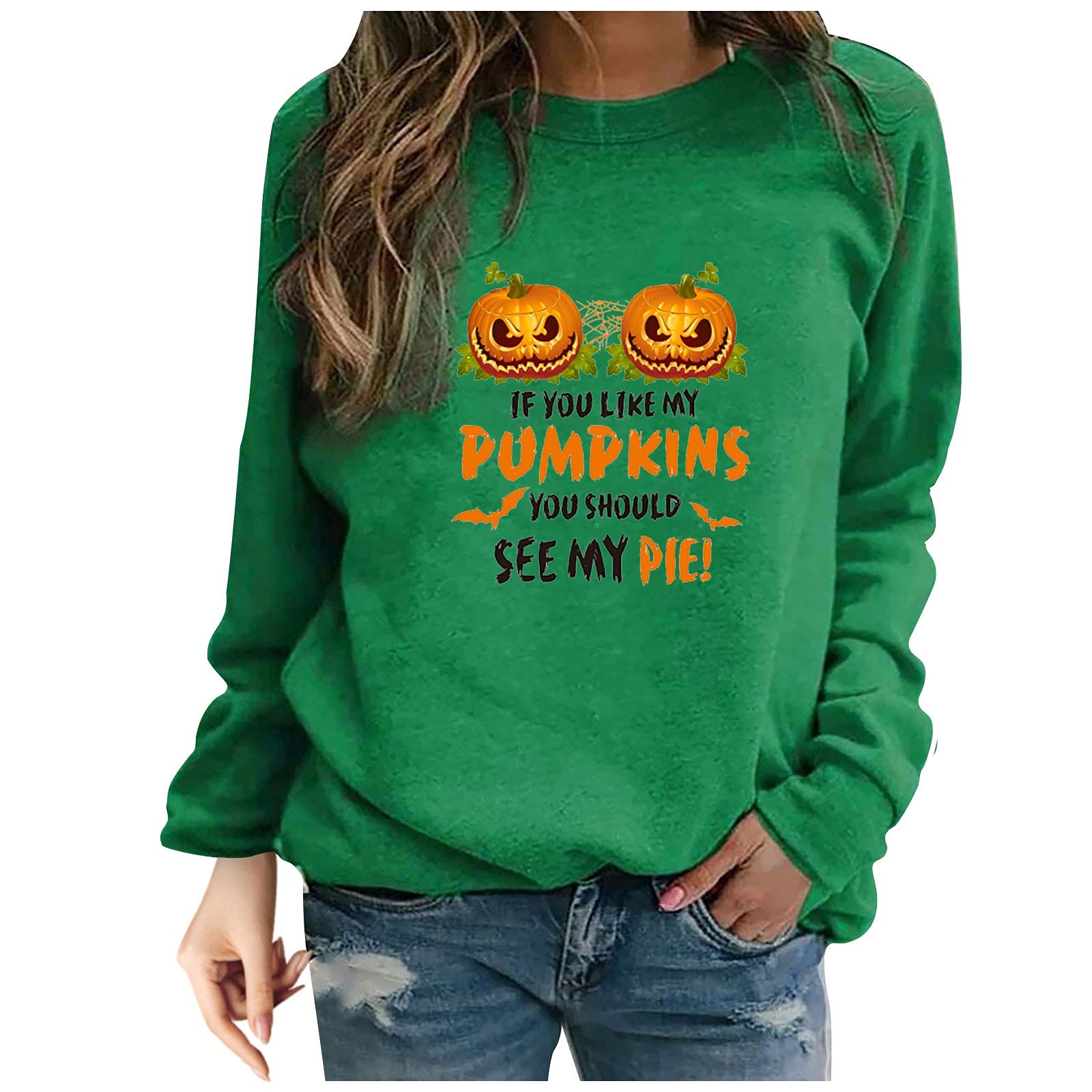 HAOREEKZ Women's Halloween Sweatshirt - Loose Fit Plus Size Printed Long Sleeve Round Neck Blouse for Halloween Parties, Costume Events & Fall Fashion