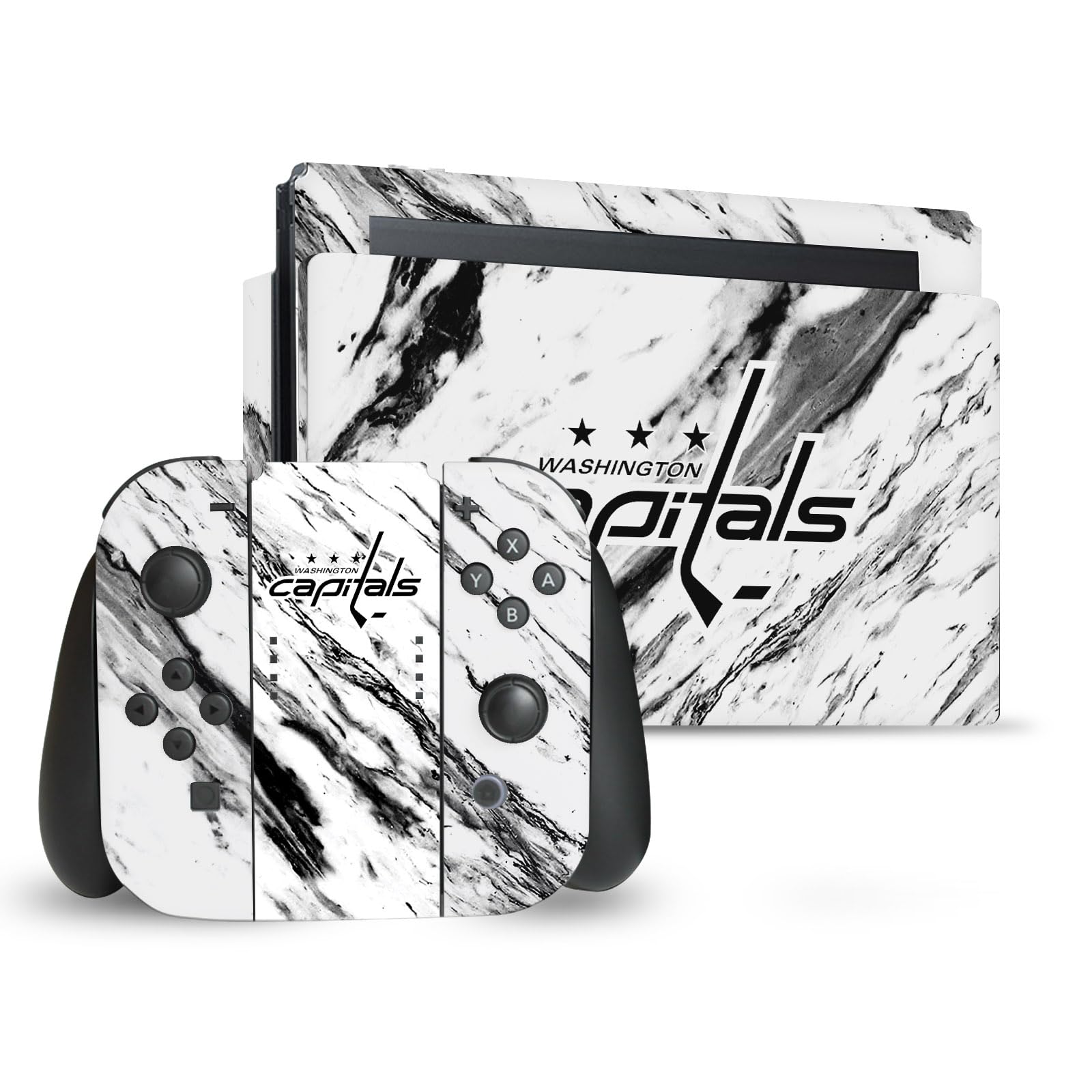 Official NHL Licensed Washington Capitals Marble Vinyl Skin Sticker Bundle - Compatible with Nintendo Switch Console, Dock & Joy-Con Controllers - Perfect for Gaming, Customization & Team Spirit Display