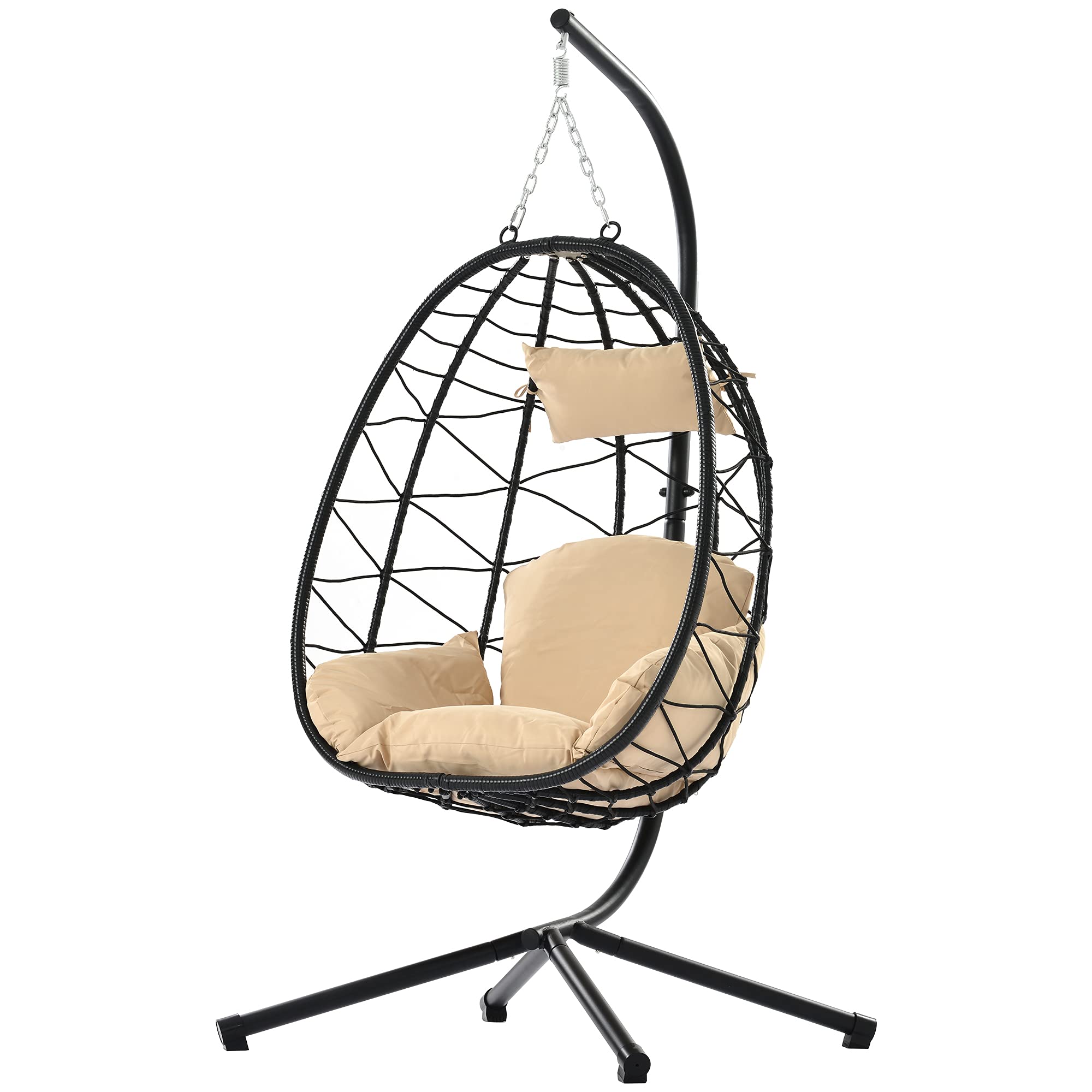 Indoor Outdoor Egg Chair with Stand - Wicker Hanging Swing Chair for Patio, Bedroom, Living Room & Balcony - Black Hammock Basket Chair (Perfect for Relaxing, Reading & Lounging in Garden or Home)