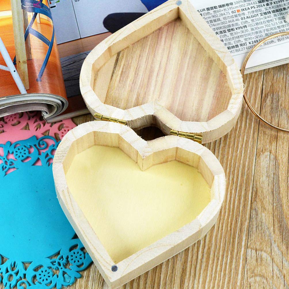 EXCEART 2-Piece Unfinished Heart Shaped Wooden Jewelry Box Set - DIY Craft Storage for Rings, Necklaces & Small Treasures - Perfect for Valentine's Gifts, Wedding Favors & Home Organization