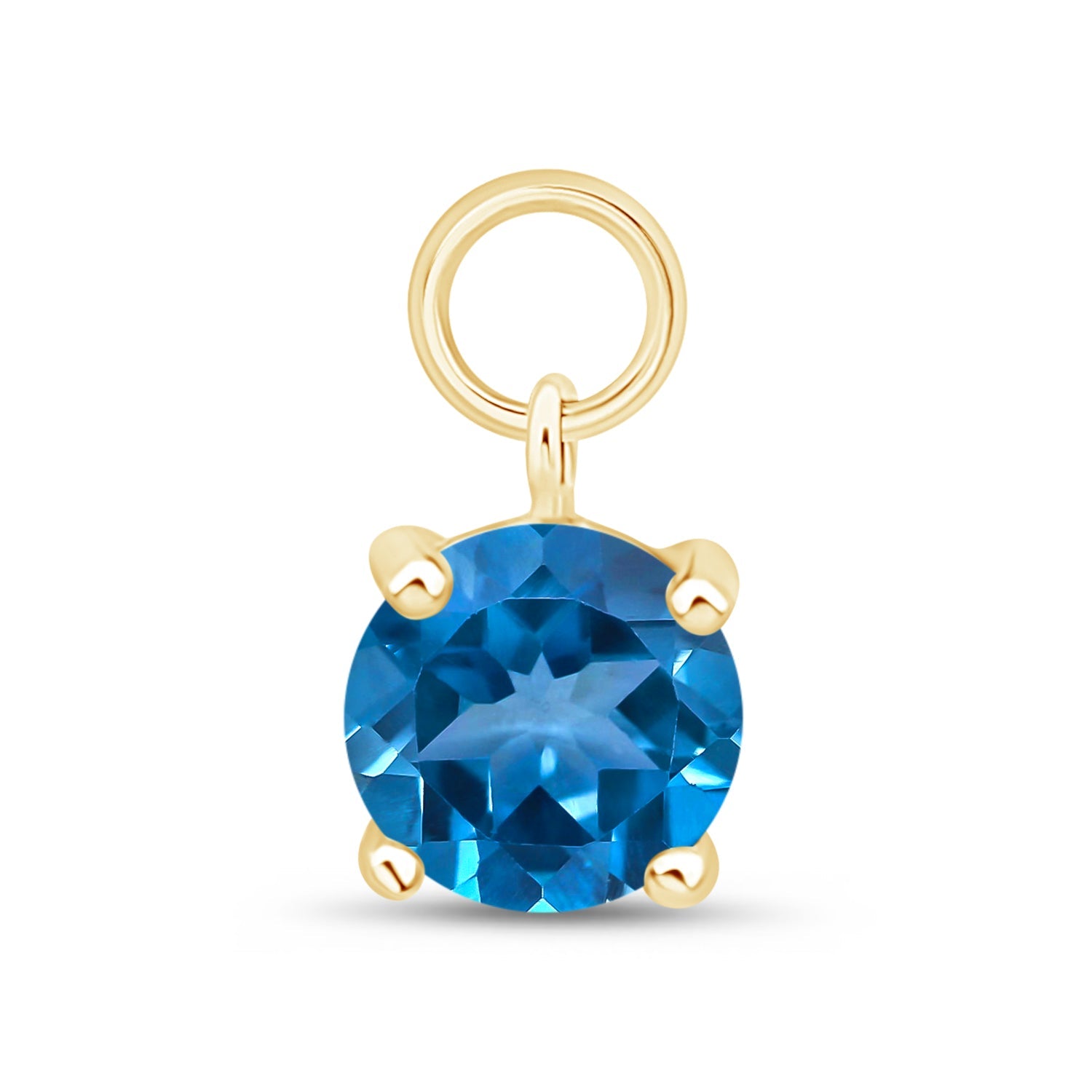 14K Yellow Gold Blue Topaz Charm Hoop Earrings with Prong Setting – Perfect for Weddings, Parties & Everyday Elegance