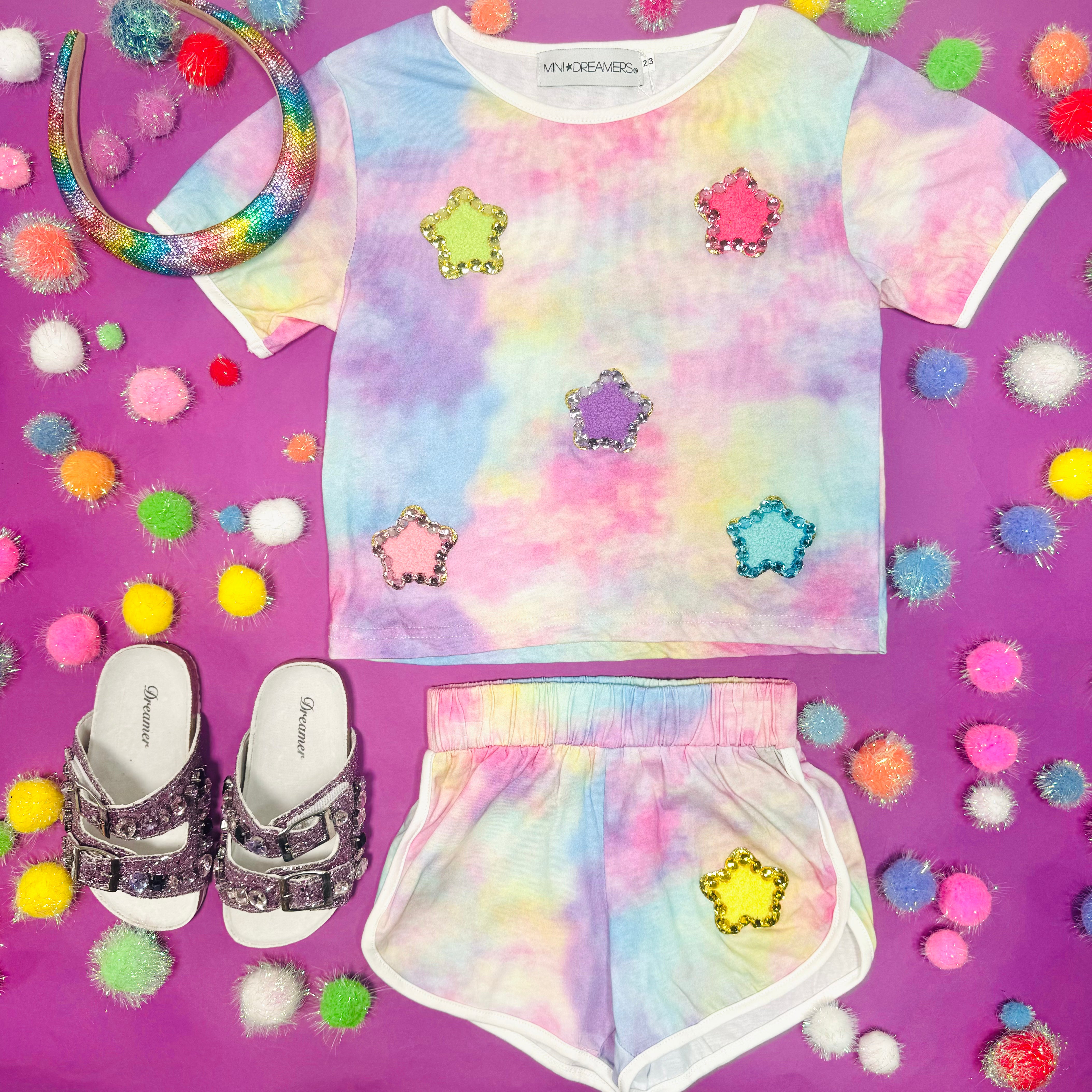 Galaxy Stars Tie Dye Top and Shorts Set for Women - Trendy Matching Outfit for Summer, Beach, Music Festivals & Casual Wear