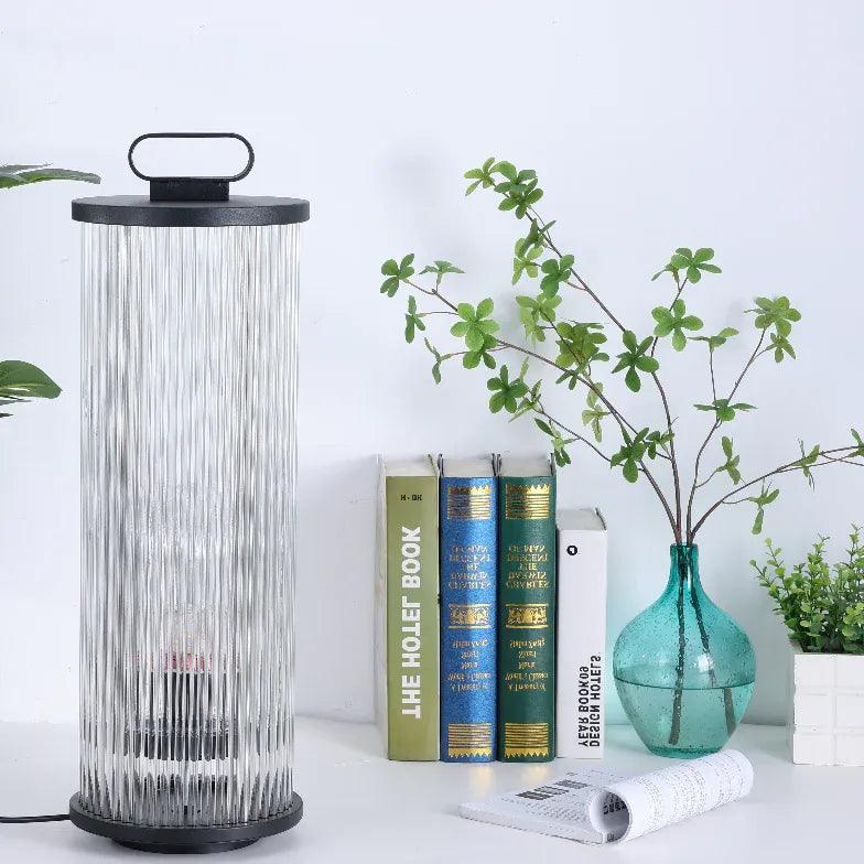Modern Transparent Vertical Striped Outdoor Floor Lamp - Waterproof & Durable for Patio, Garden, Deck, and Poolside Lighting