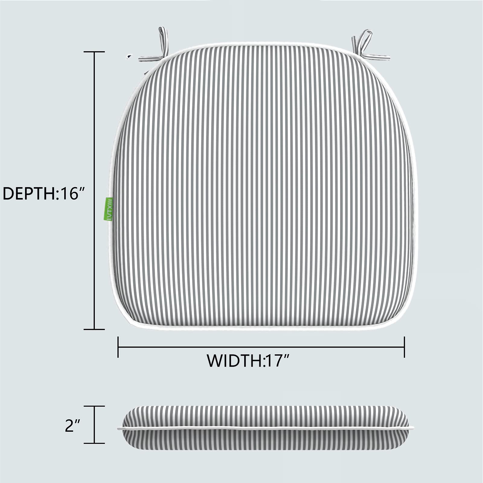 LVTXIII 16x17 Inch Indoor/Outdoor Chair Cushions with Ties - Waterproof Patio Seat Cushions Set of 4, Striped Grey - Perfect for Garden, Patio Furniture, Home & Office Decor (Durable & Comfortable)