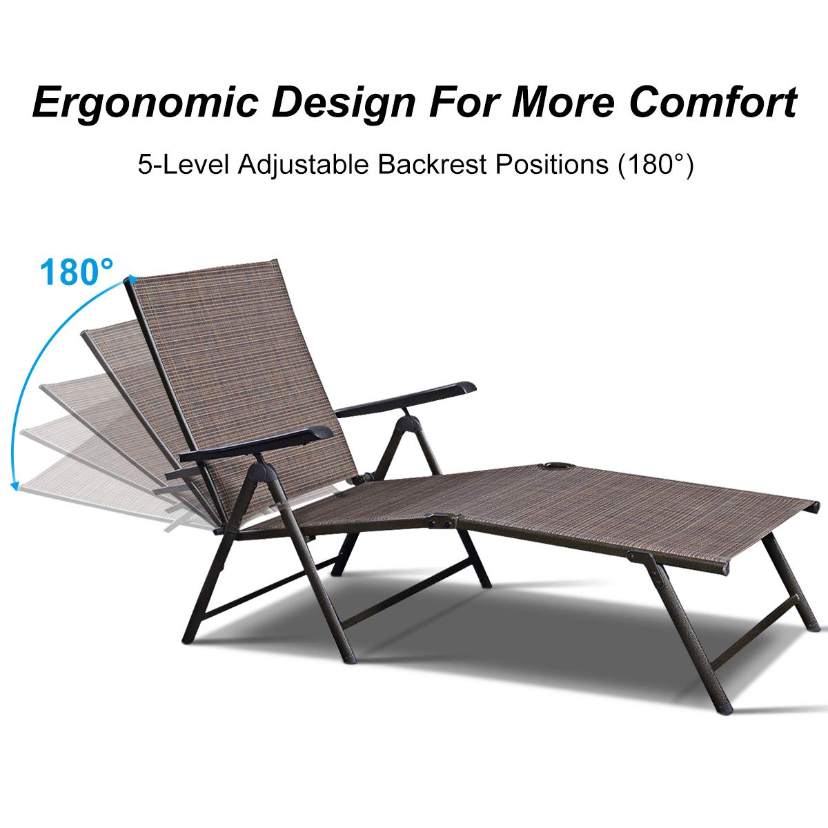 Casart Adjustable Chaise Lounge Chair - Outdoor Reclining Sun Lounger for Poolside, Garden, Patio & Backyard - Perfect for Sunbathing, Relaxing and Outdoor Leisure Time
