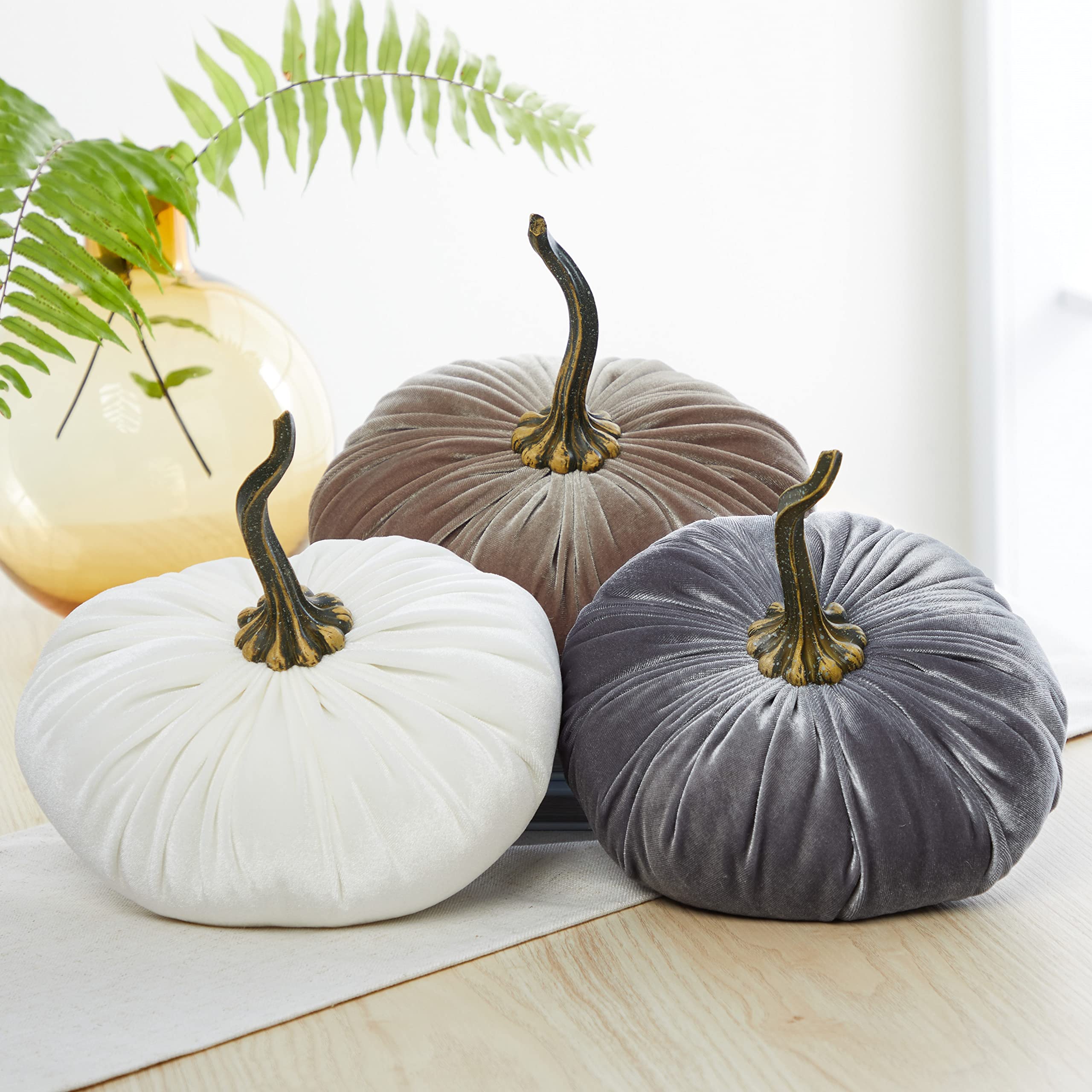 9 Inch Velvet Pumpkin - Handmade Fall Home Decor for Thanksgiving & Halloween - Rustic Wedding Centerpiece - Modern Farmhouse Chic Decoration (Gray) - Perfect for Table Settings, Mantel Displays & Seasonal Home Styling