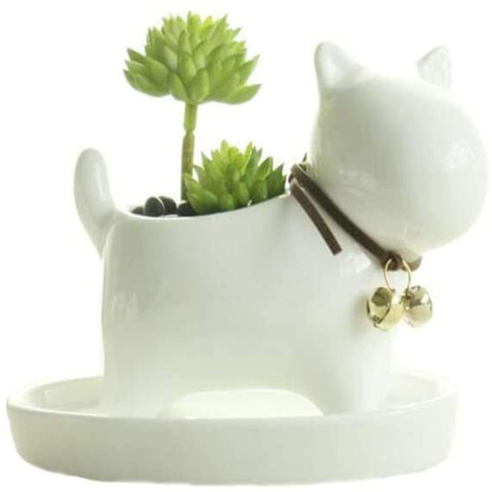 SobeiKre 6 Inch White Plastic Succulent Flower Pot with Dog Design - Cute Animal-Themed Home Decor for Desk, Shelf, or Hanging - Includes Saucer for Indoor Plants, Office Decor, and Gift Ideas