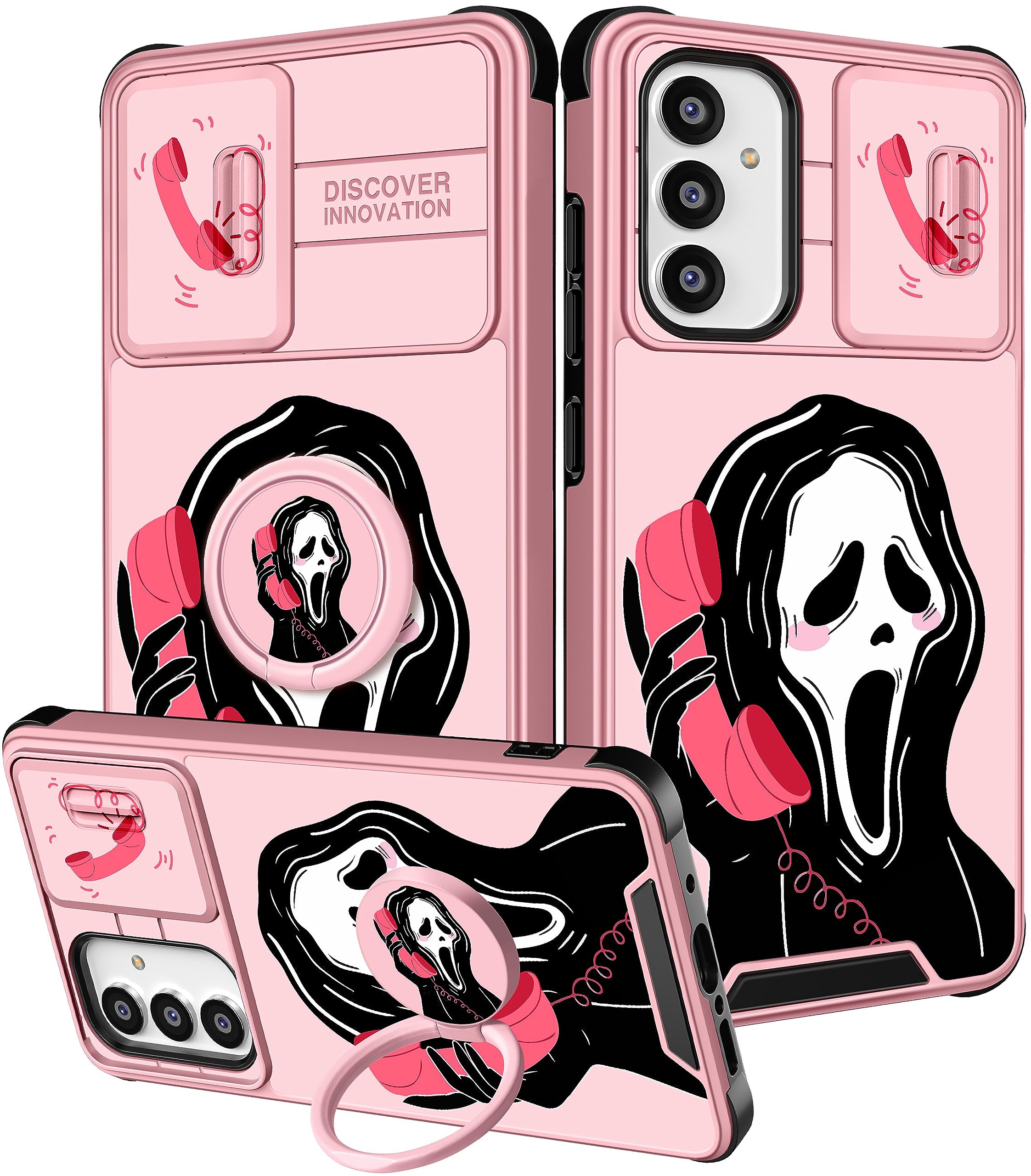 Samsung Galaxy A54 5G Case with Camera Cover & Ring Holder - Cute Girly Cartoon Shockproof Hard Phone Case for Women (6.4